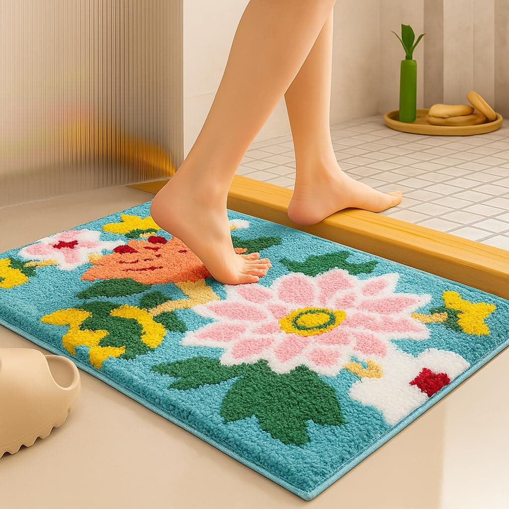 Roseate Nature Super Soft (50x80 cm) Microfibre 2000 GSM Bath Mat Super Absorbent Anti Skid Door Mats for Home/Bathroom/Bedroom/Kitchen/Floor Mat (Green) Pack of 1