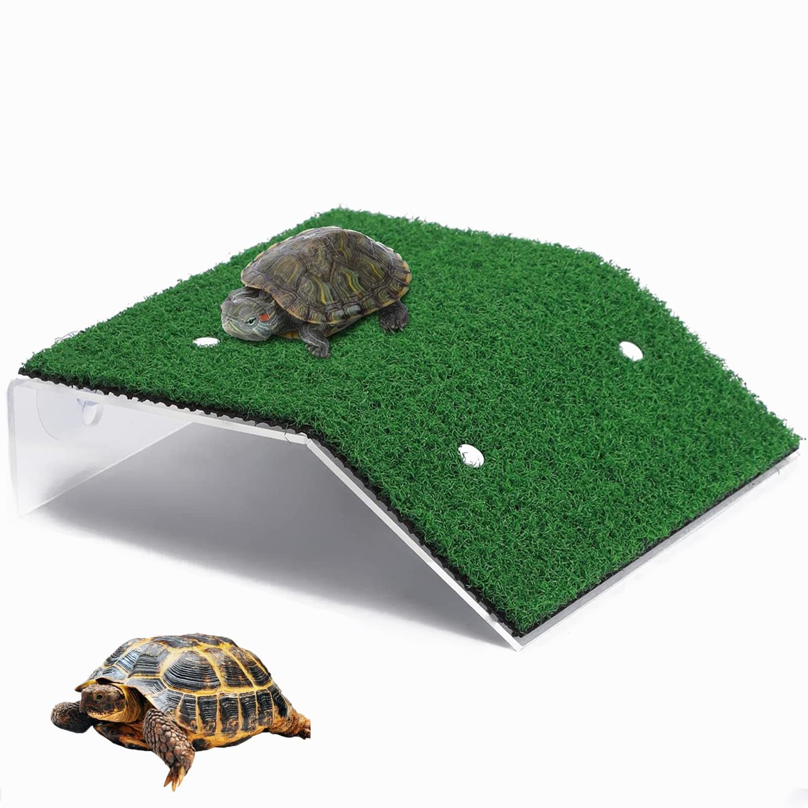 Tortoise Basking Terrace, Reptile Resting Terrace Floating Turtle Rest Platform with Suction Cup Turtle Ladder for Reptile Frog Terrapin (20 x 10 x 12 x 5.2cm)