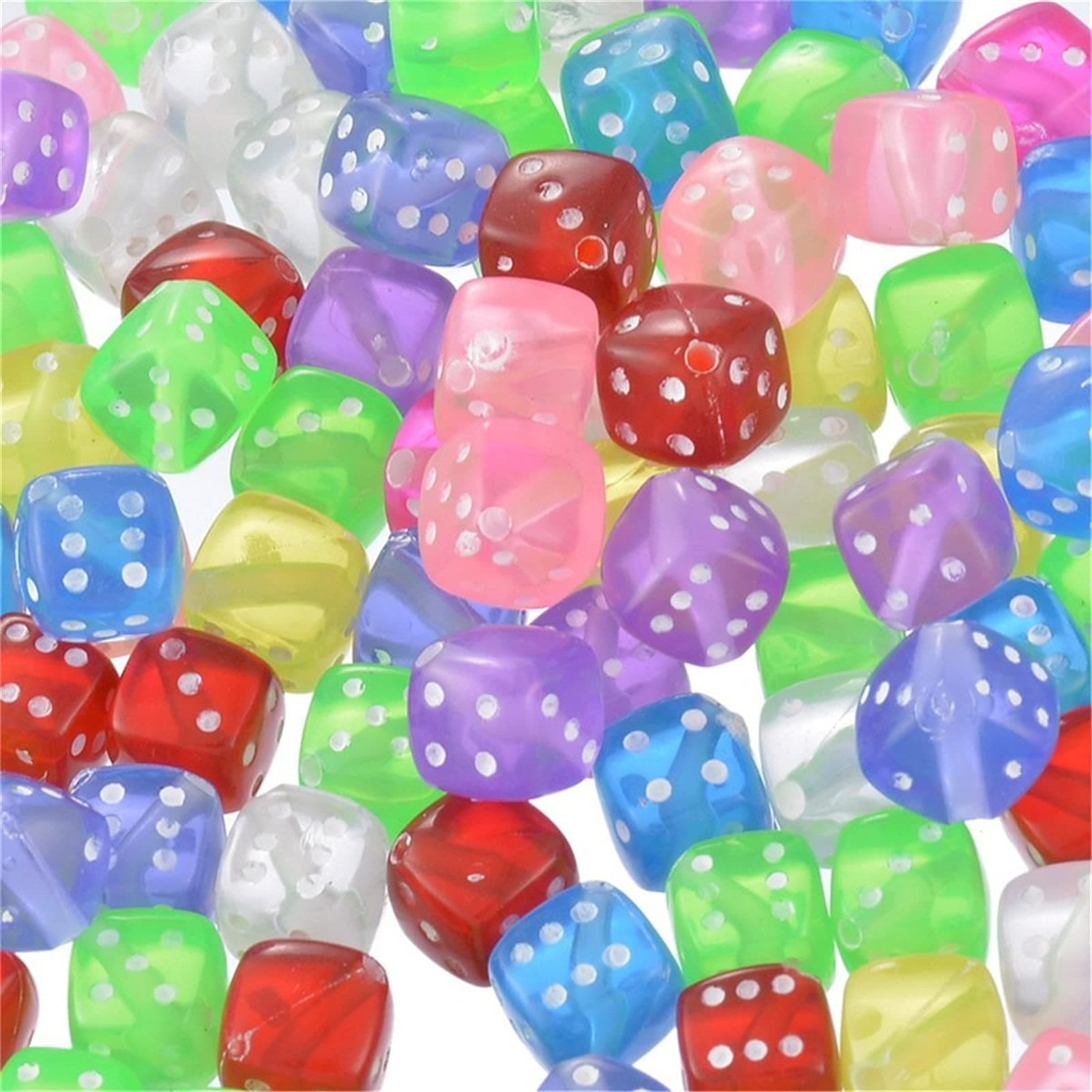 100 Pieces 6 Sided Dice Set, Beads for Jewelry Making, 8mm Mixed Acrylic Dice Beads Game Dice Tiny Dice Multicolor Spacer Cube Loose Beads for Bracelet, Necklaces, Board Games, Teaching Math