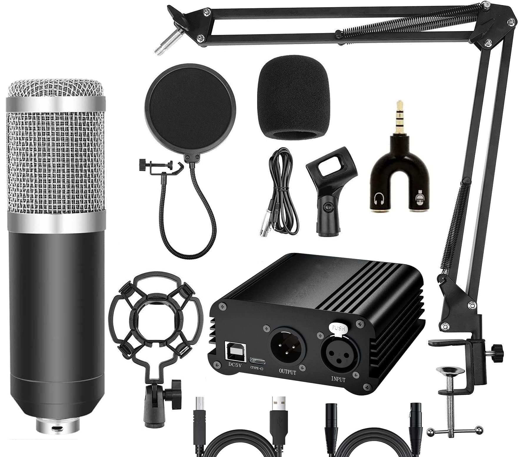 IMAGINEA BM800 condenser microphone with phantom power for podcast recording noise cancellation home studio recording setup full kit music studio accessories for gaming recording, broadcasting mic