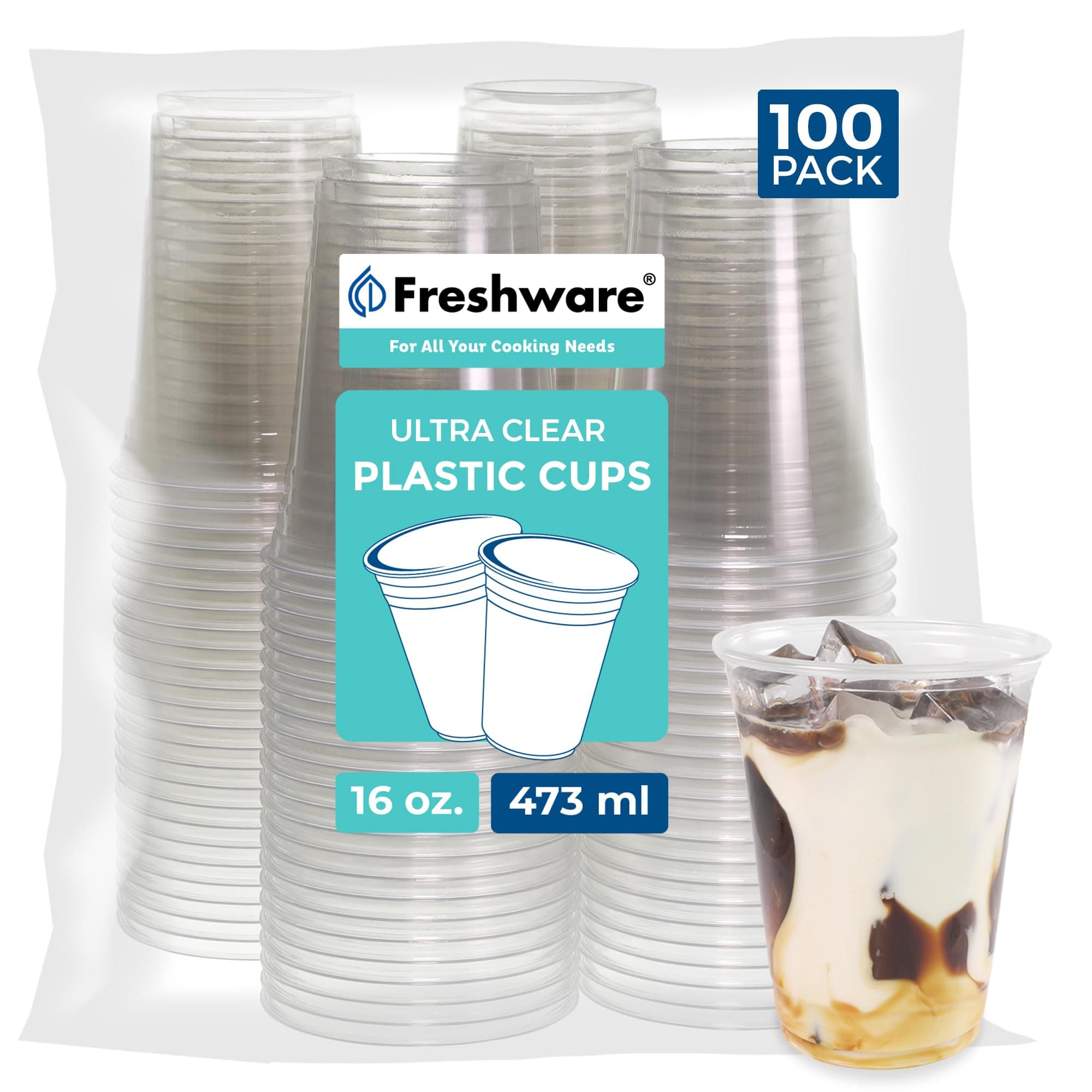 Clear, Heavy-Duty 16 oz Disposable Plastic Cups, BPA Free (100 Pieces)