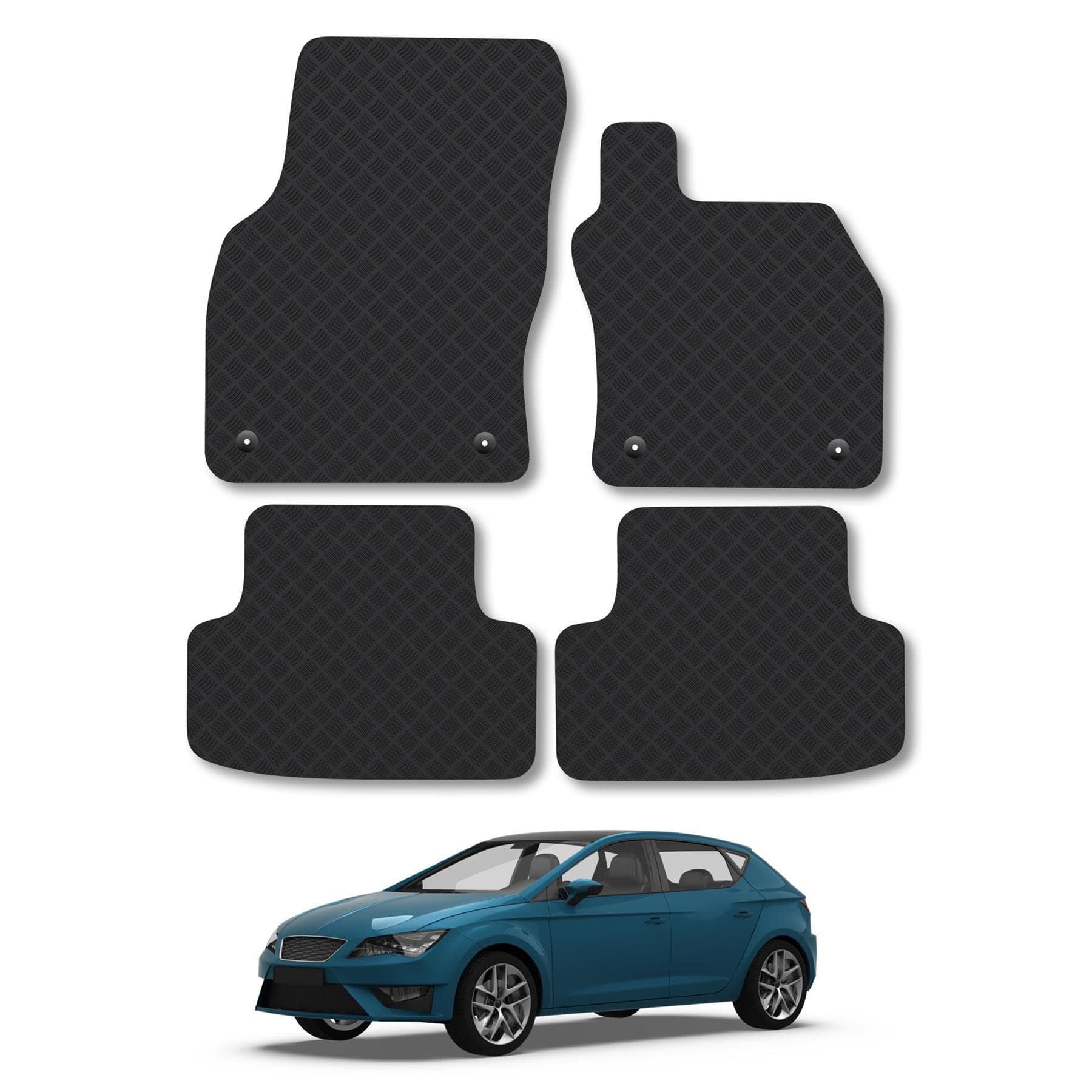 Rubber Car Mats Compatible with Seat Leon (2013-2020) Tailored Fit Car Floor Mats Set Accessory Custom Fit Anti-Slip Backing Heavy-Duty Waterproof Easy-Clean Durable All Weather Full Coverage