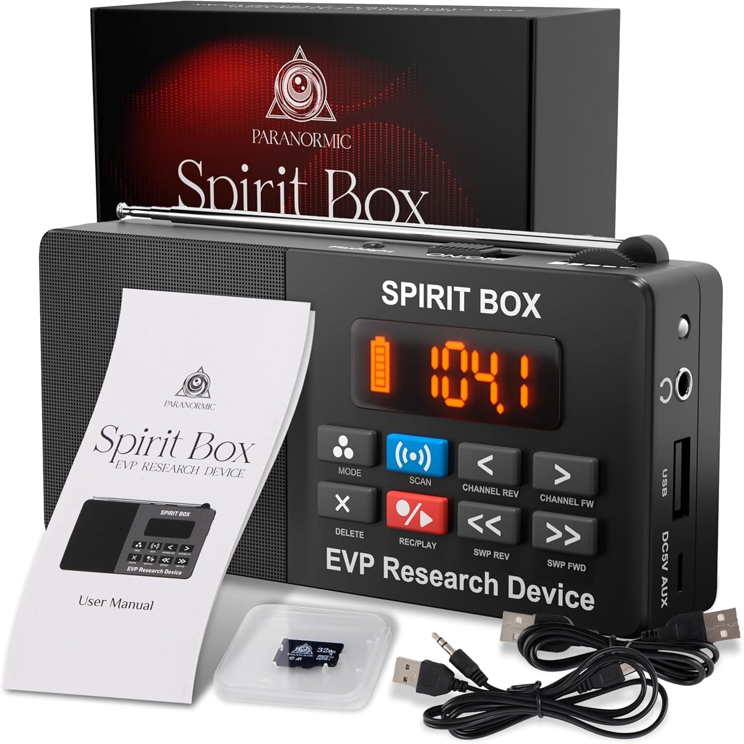 Spirit Box Kit – Compact Ghost Hunting Equipment with Fast Sweep & 6+ Hours Use of EVP Recording, 32GB Card Included