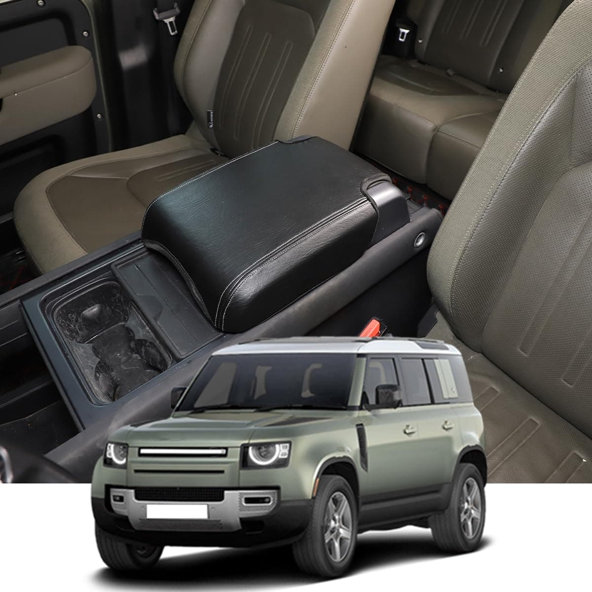 Car Armrest Box Pad Compatible with Land Rover Defender 90 110 130 2020-2024 Car Center Armrest Cover,Black Leather Console lid Protector, Anti-Scratch Interior Accessories (Style B)