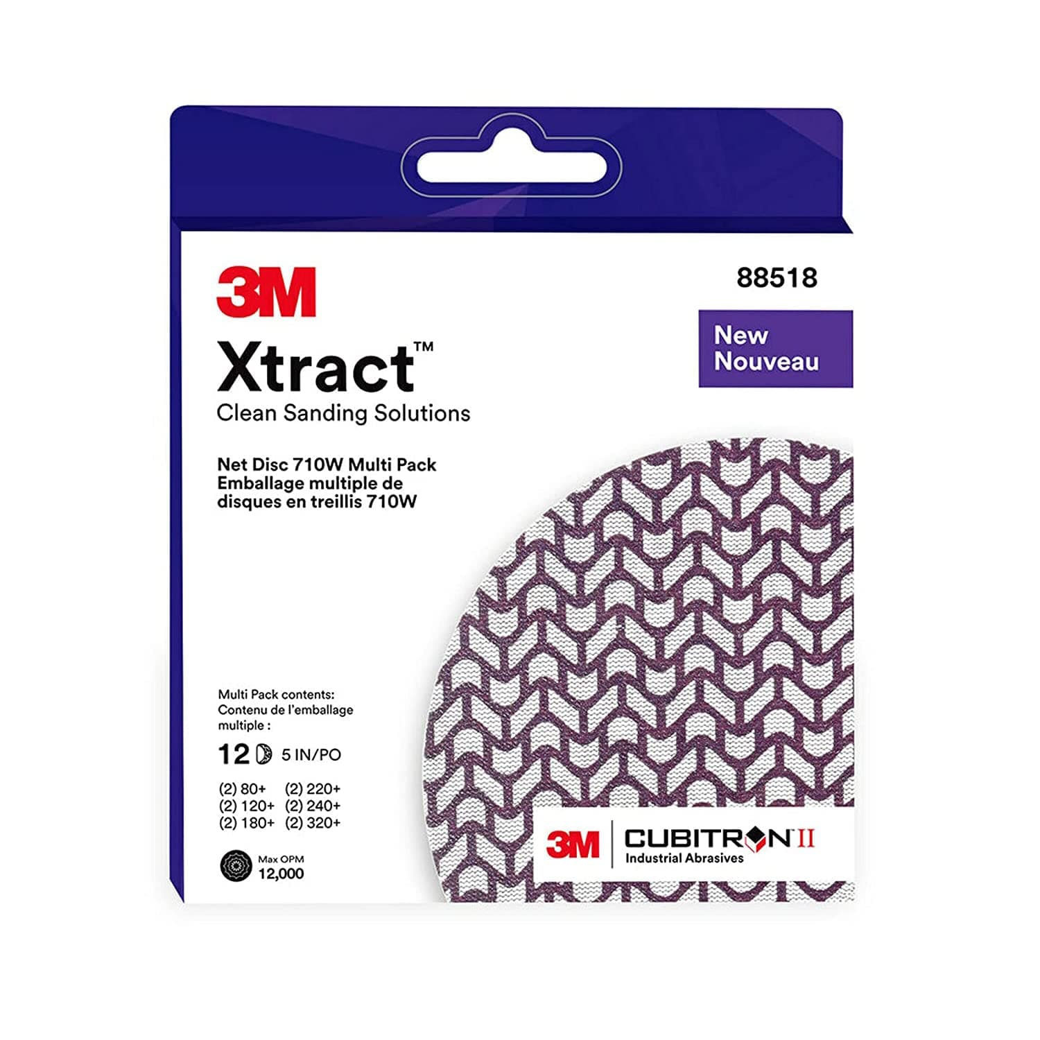 Xtract Cubitron II Net Disc 710W, 127 mm x NH, 80+, 120+, 180+, 220+, 240+, 320+, Virtually Dust-Free, Assorted Grades, Multi-pack, 12 Pieces