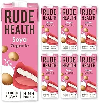 Rude Health 6 x 1 Litre Organic Soya Dairy-Alt Milk, 100% Natural Organic Drink, Lactose Free, Dairy Free & Gluten-Free, Unsweetened, Award-Winning, Healthy & Vegan, 100% Recyclable Pack