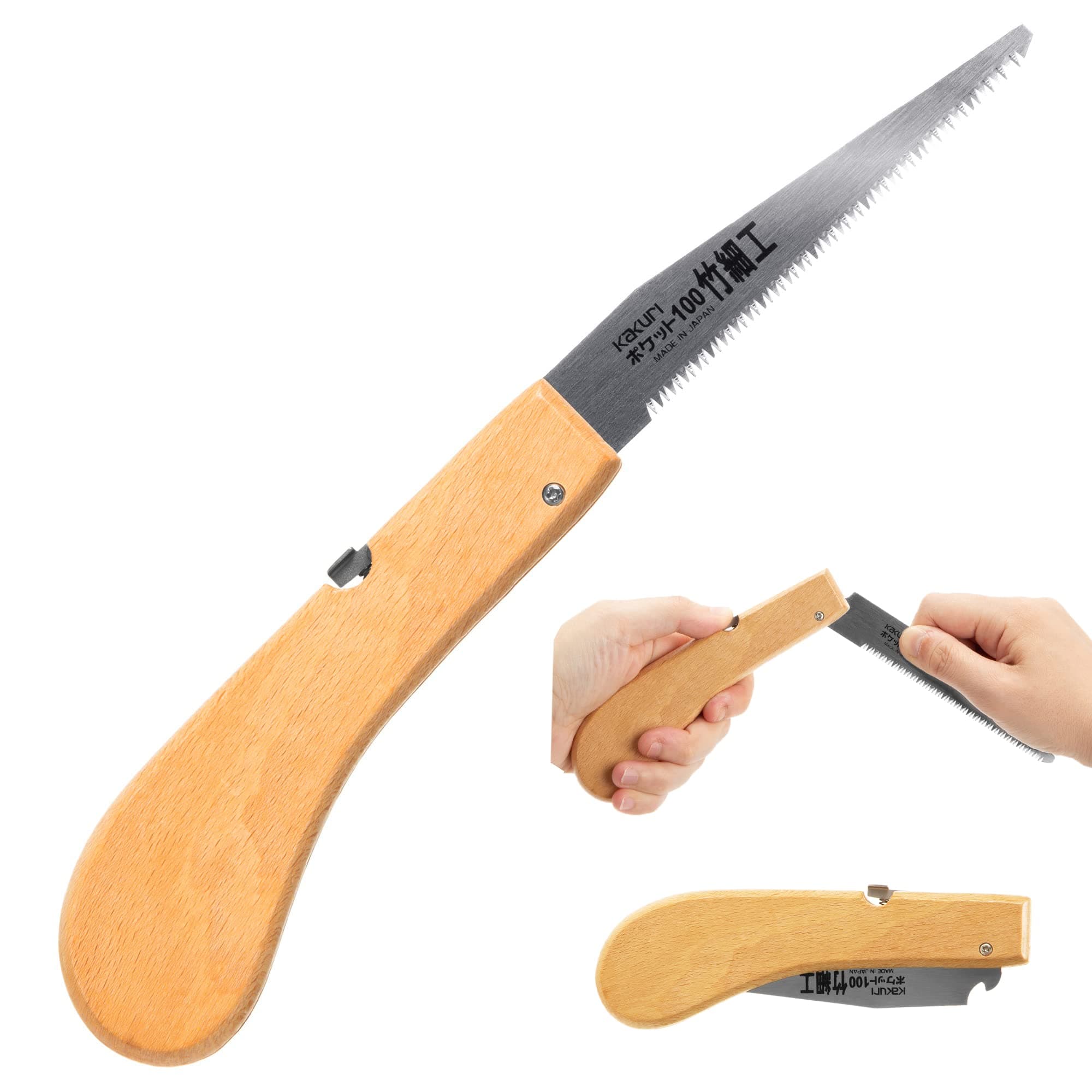 Bamboo Saw Folding 4" for Bamboo Cutting, Japanese Pull Saw Razor Sharp Japanese Steel Blade, Mini Pocket Hand Saw for Bamboo Crafts, Hobby, Foldable Wood Handle, Made in JAPAN