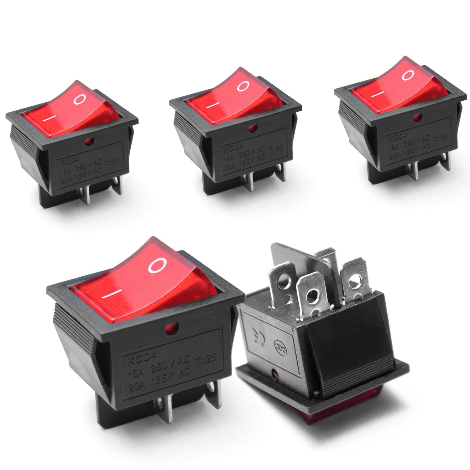 5 Pcs KCD4 On-Off Boat Rocker Switch with 4 Pins 2 Positions AC 16A/250V 20A/125V