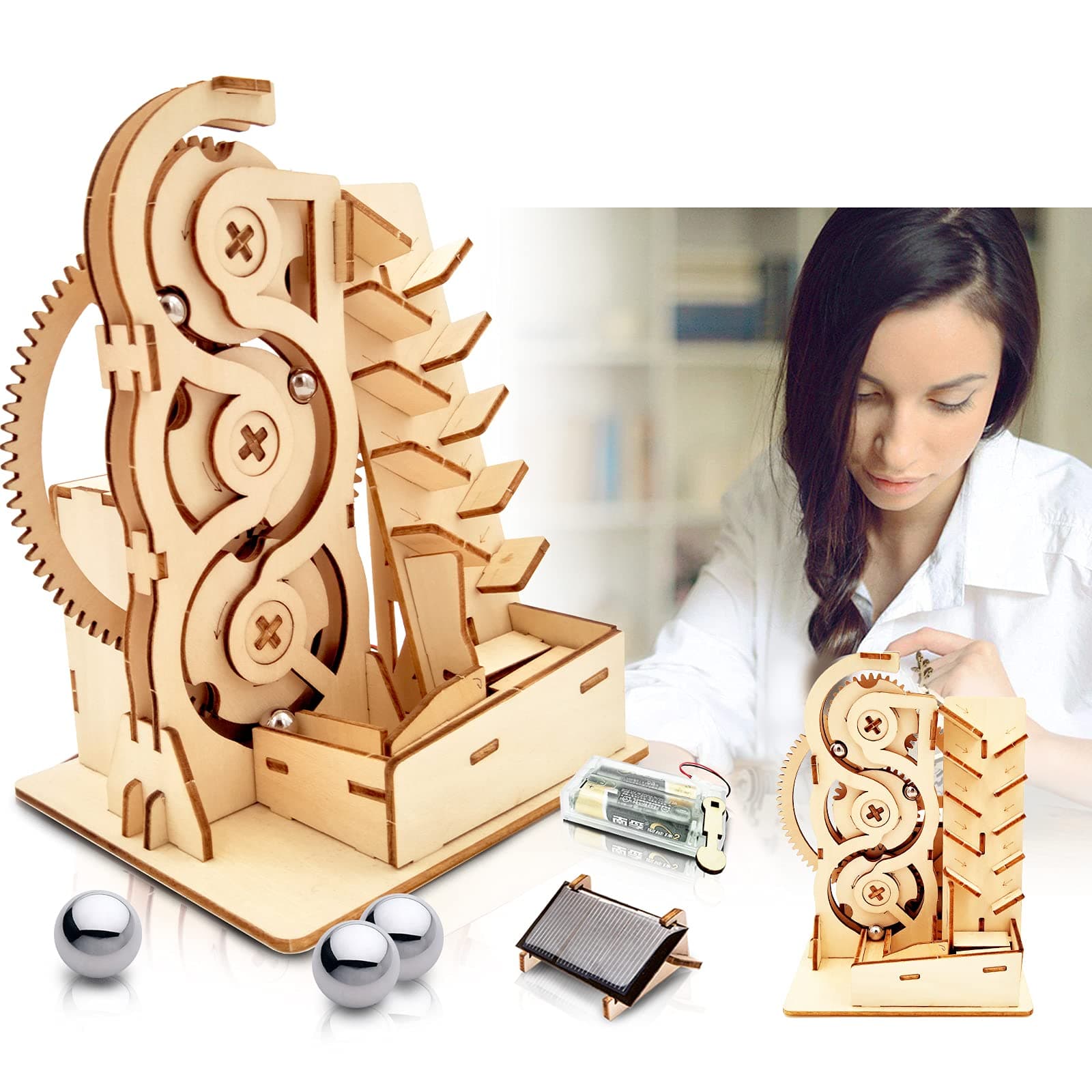 Solar 3D Wooden Puzzle Marble Run DIY Model Kit Craft Sets Wood Mechanical Toys Experiments Projects Birthday Gift for Adult Men Age 14+ Years Old