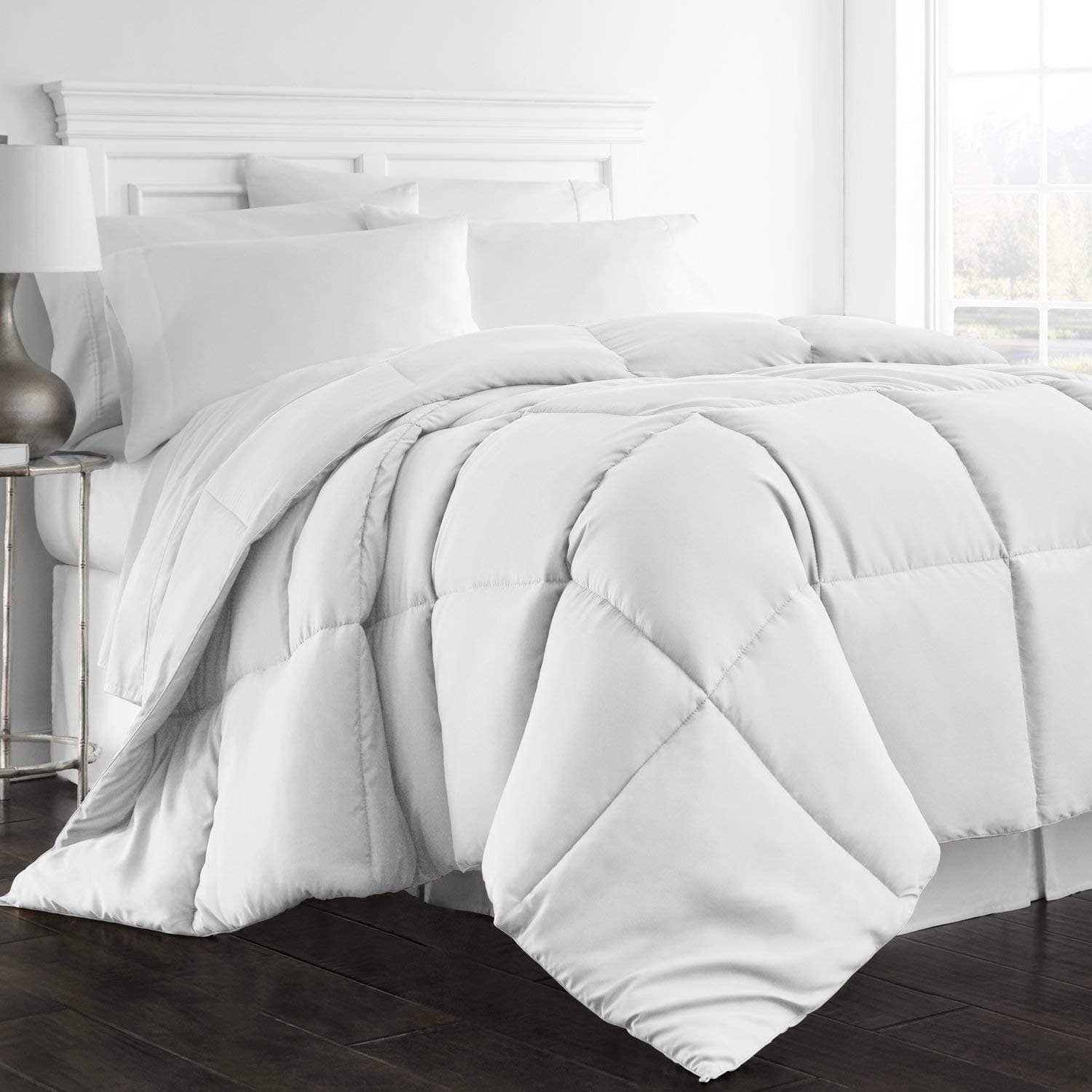 Royal Home Collection 600 Thread Count 1pc Comforter (300 GSM Microfiber Fill Box Stitched) Three Quarter/Small Double/Antique Size, White Solid 100% Egyptian Cotton
