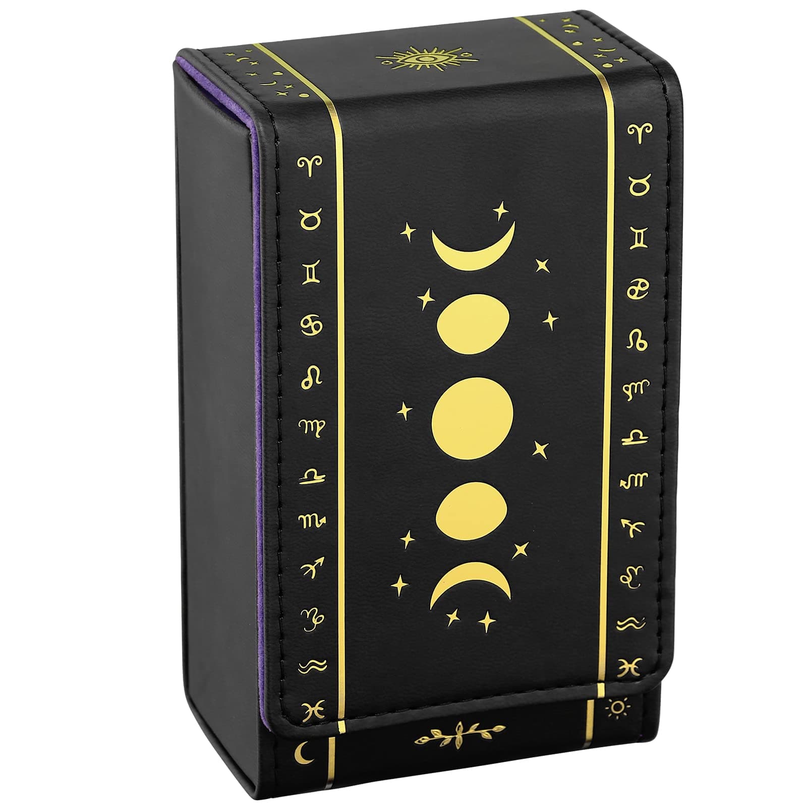 Tarot cards holder, Leather Tarot Card Case/box, suitable for Standard size tarot cards (2.75in x 4.75in)-Moon Phase Design (Gold)