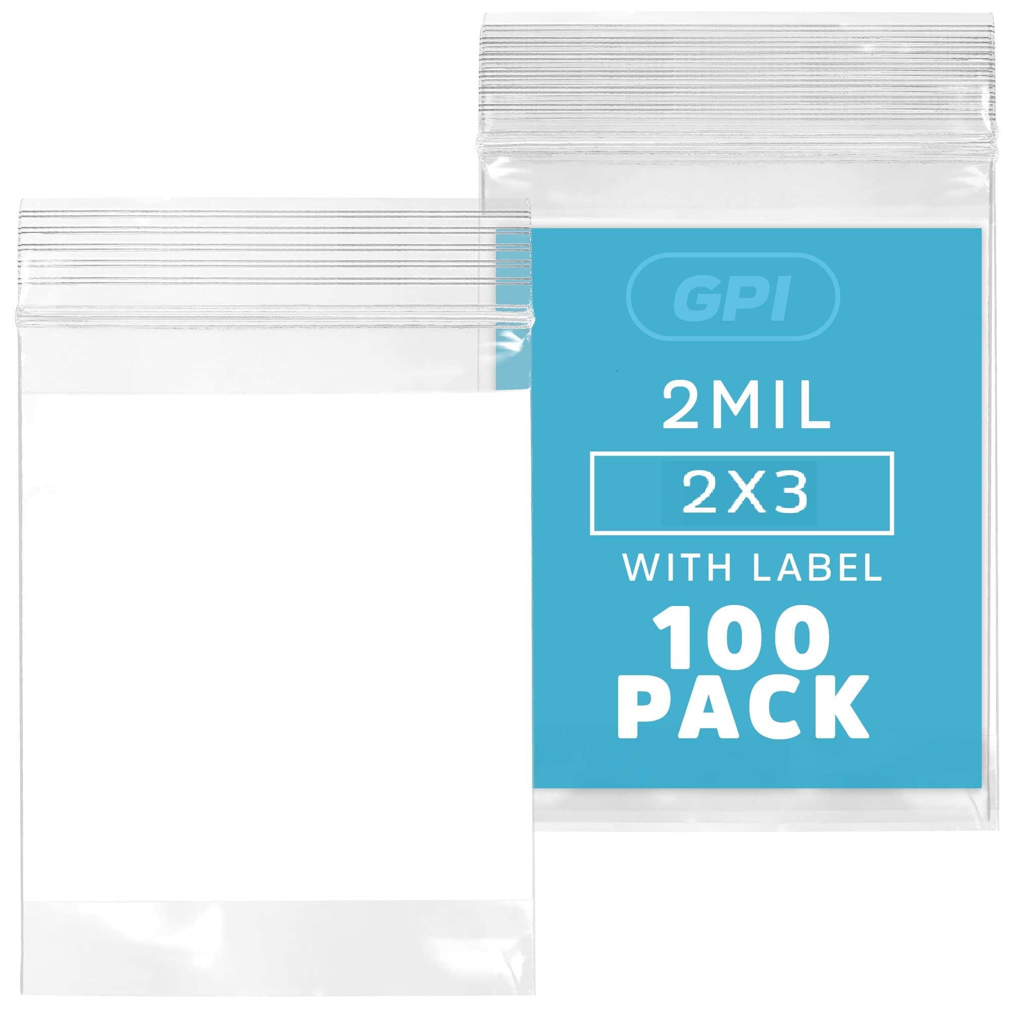 GPI 2Mil Small Plastic Bags 2 x 3 inches, 100 pack ZIP Bags, Write on White Block, Reclosable Zipper small plastic Storage Baggies Brand, for Daily Vitamin, Pill, Jewelry, Candy
