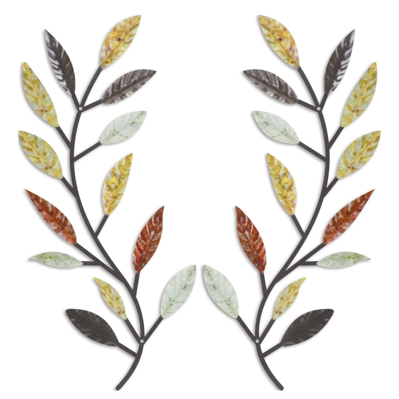 TERRIFI Metal Tree Leaf Wall Decor Vine Olive Branch Leaf Wall Art Wrought Iron Scroll Above The Bed, Living Room, Outdoor Decoration (Multicolor 2 Pcs)