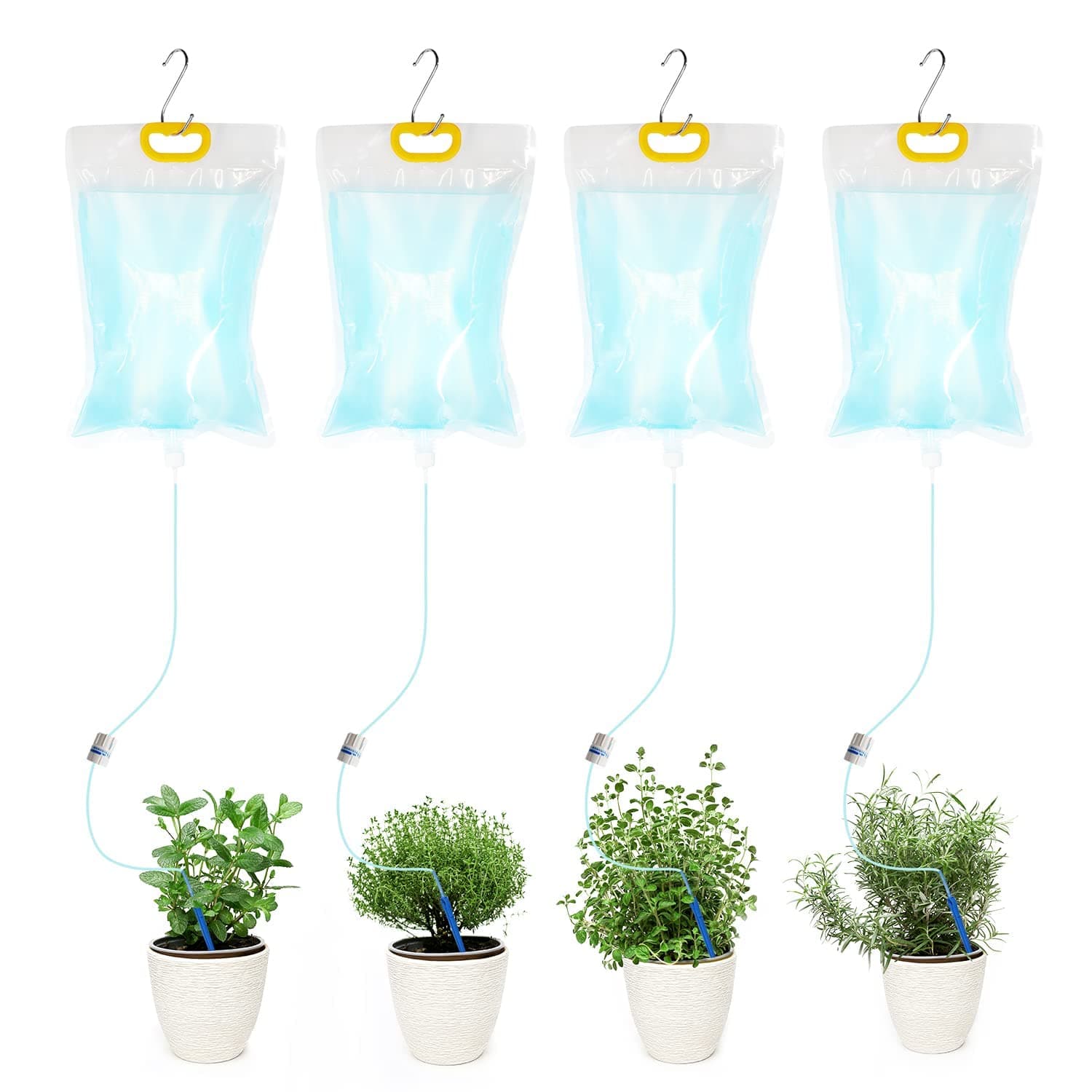 MAKINGTEC 3.5 Litre Plant Life Drip Bag, 4 Pcs with Adjustable Flow Automatic Plant Watering System Unit, Waterer for Potted Plants, 4 Pcs Hooks for Vacation Indoor and Outdoor Plant Watering Bags