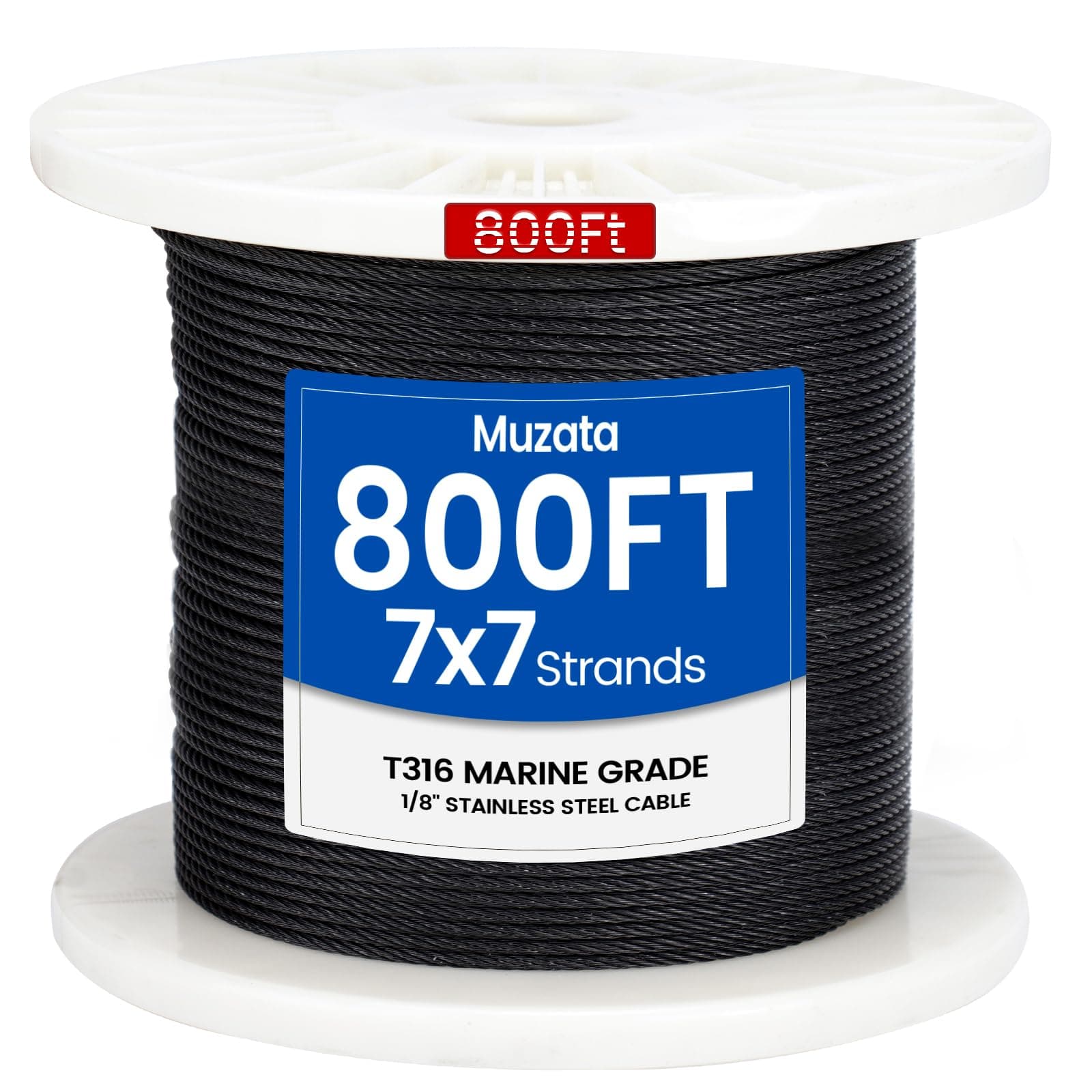 Muzata 800 ft 1/8" Black Stainless Steel Cable Railing System Hardware T316 Stainless Steel Wire Rope 7x7 Strands 1800 lb Breaking Strength Black Cable Railing Kit for Indoor Outdoor WR19
