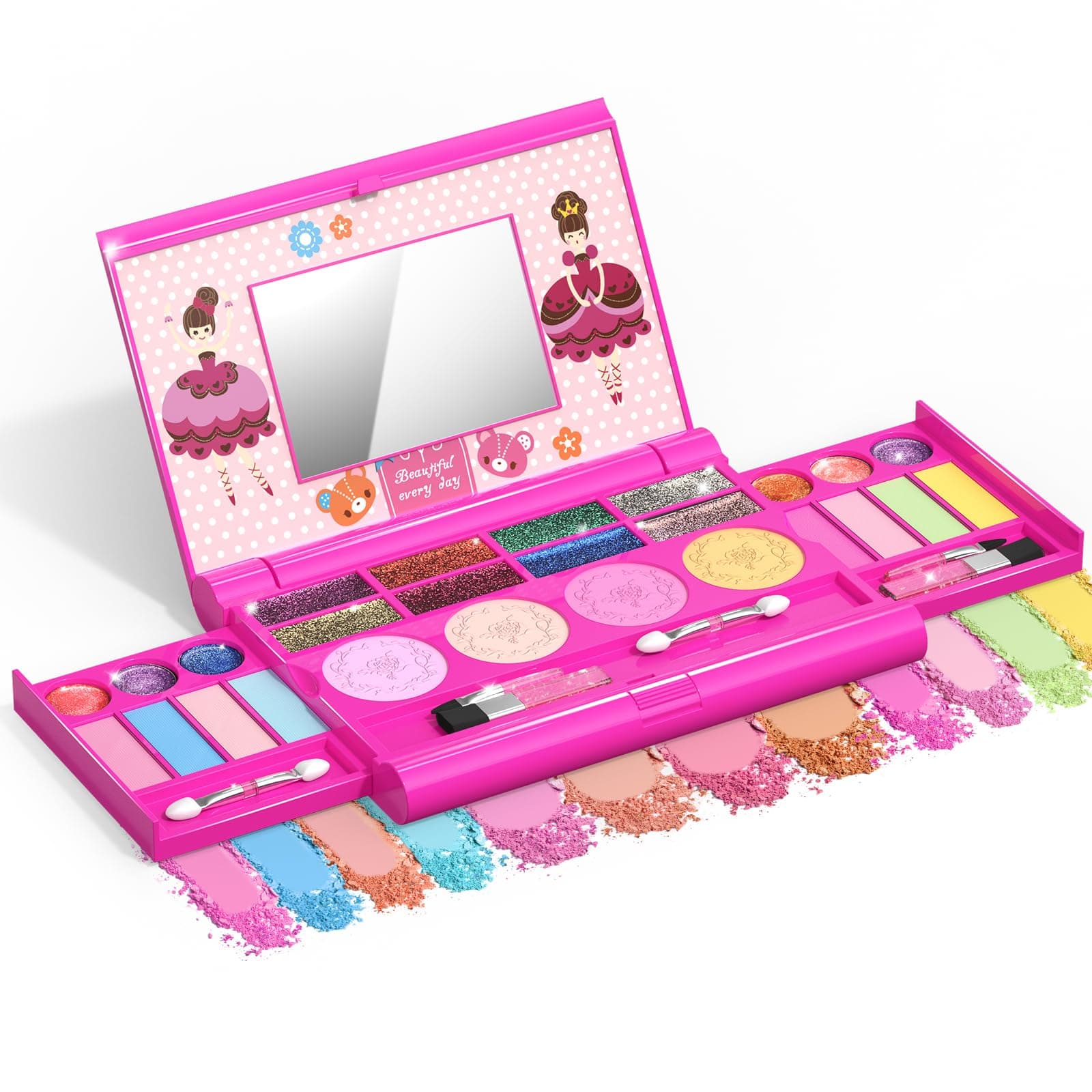 Tomons Kids Washable Makeup Kit, Fold Out Makeup Palette with Mirror, Make Up Toy Cosmetic Kit Gifts for Girls - Safety Tested- Non Toxic