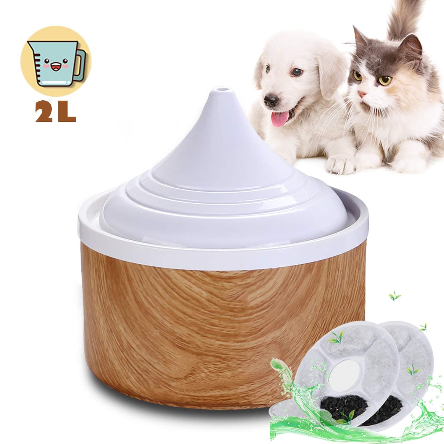 Yachee Pet Drinking Fountain with Prevent Dry-Burning Design, Clean Purified Fresh Water Dispenser for Cats and Dogs, with Additional 2 Carbon Filters,2L