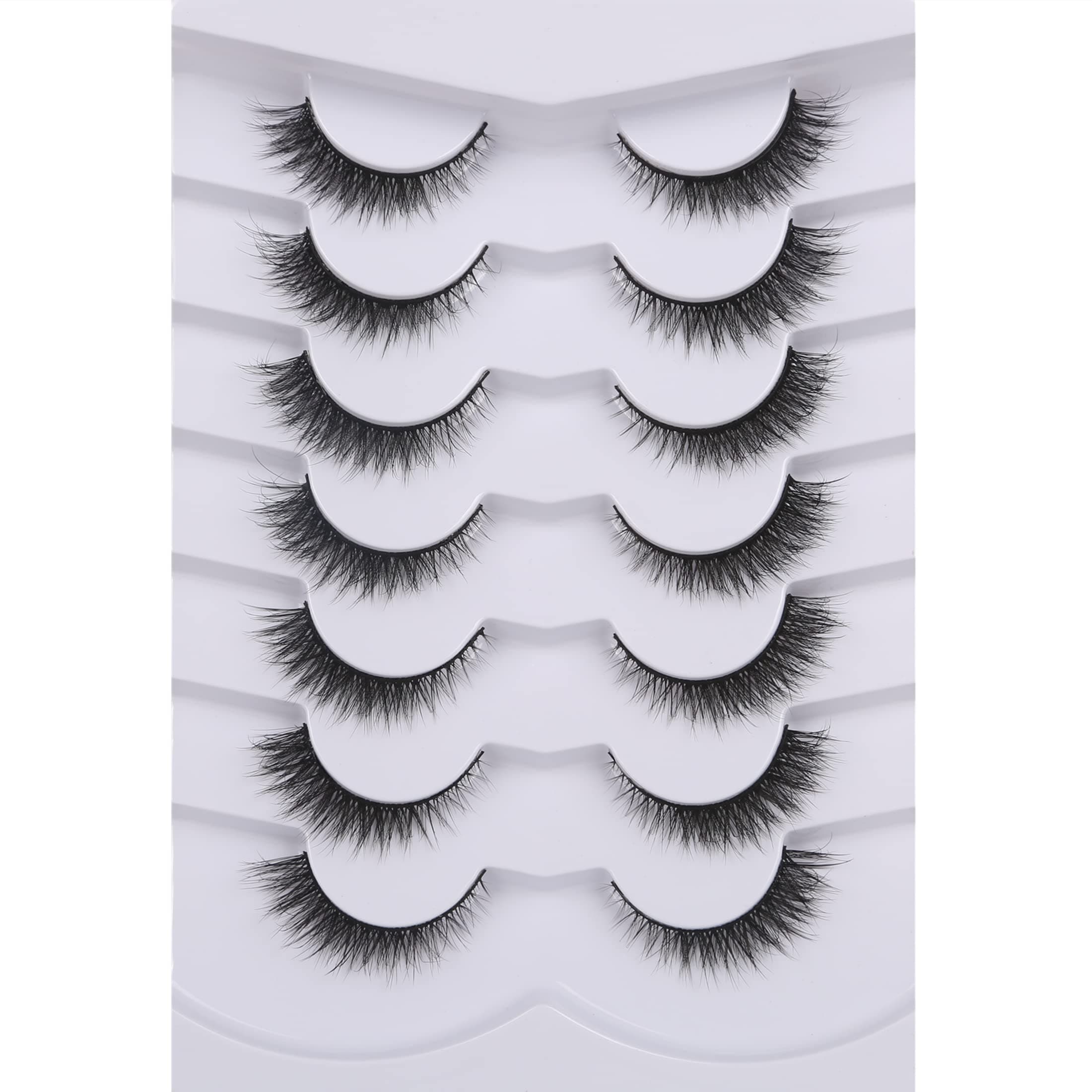 Pooplunch False Eyelashes Extension Volume Cat Eye Look Natural Wispy Short Volume 8D Fake Eyelashes Faux Mink Strip Lashes 7 Pairs Pack