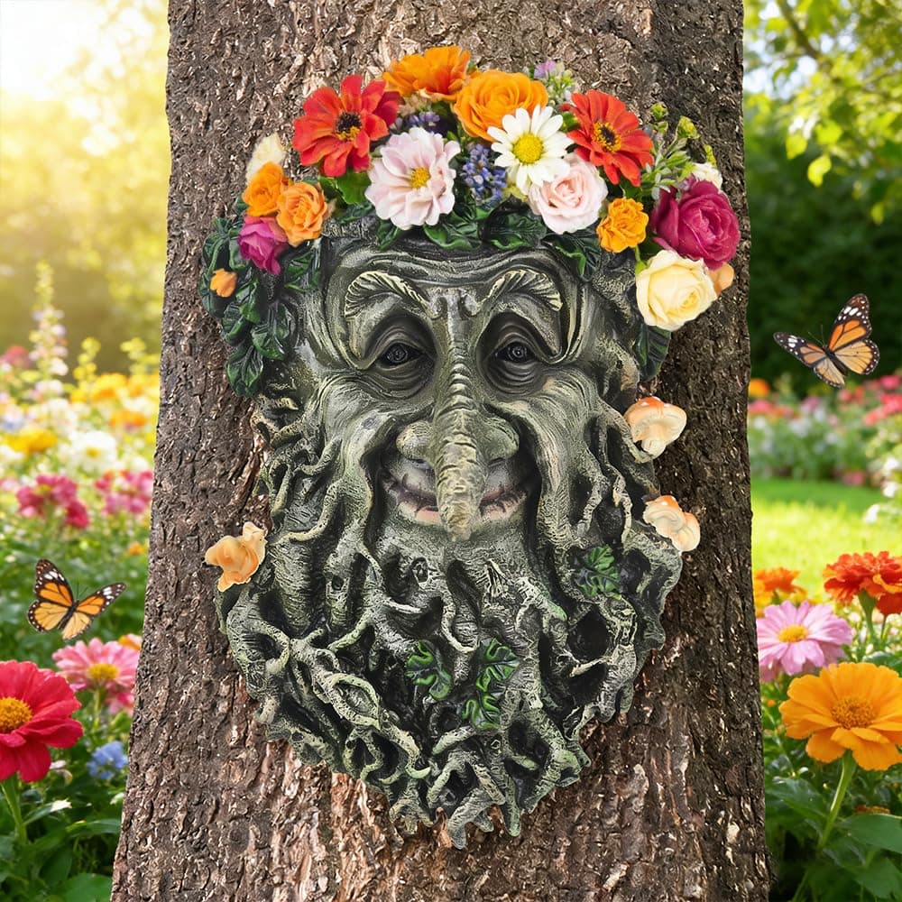 Old Man Tree Face Hugger Outdoor Decor - Handmade Tree Flower Pot for Garden, Rustic Fairy Garden Accessory, Unique Outdoor Gift & Whimsical Yard Art, 9"(H) x 6.5"(L)
