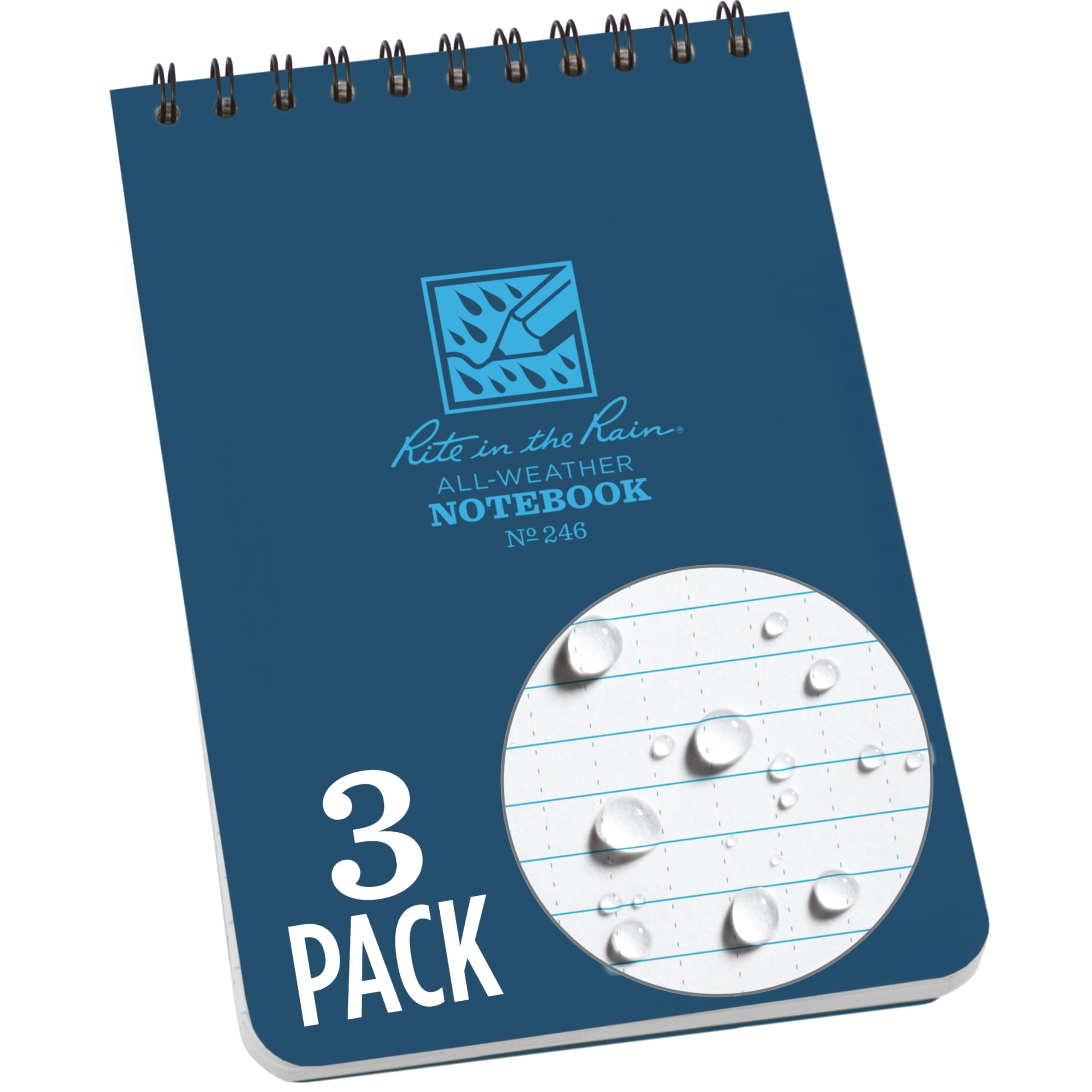 Weatherproof Top Spiral Notebook, 10.2 cm X 15.2 cm, Blue Cover, Universal Pattern, 3 Pack (No. 246-3), 6 4 3.75