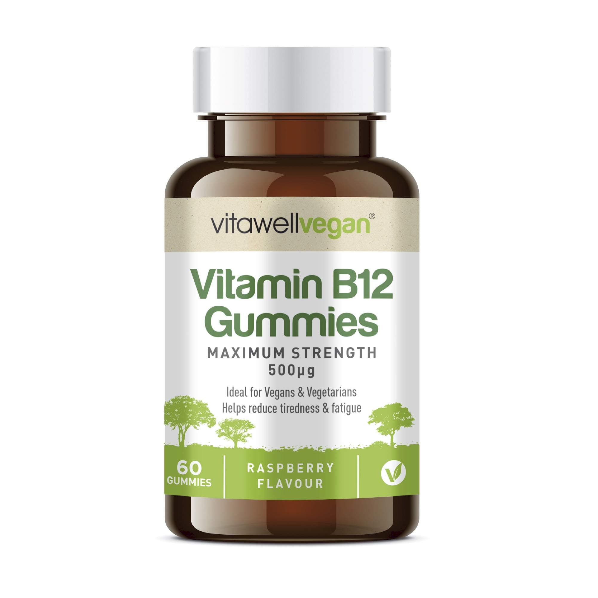 VITAWELL Vegan B12 Gummies | 60 Raspberry Flavour Gummies | Maximum Strength 500?g Helps Reduce Tiredness and Fatigue