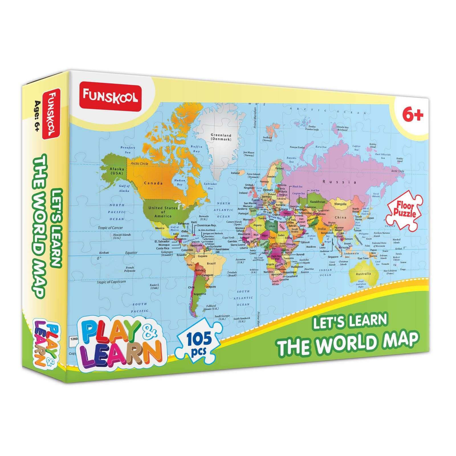Play & Learn Funskool World Map, Jigsaw Puzzle Game for Kids, 105 Pieces, Educational, Learning & Development, Fun Activity Toy for Childrens, Gift Set for Kid, Age 6+ Years