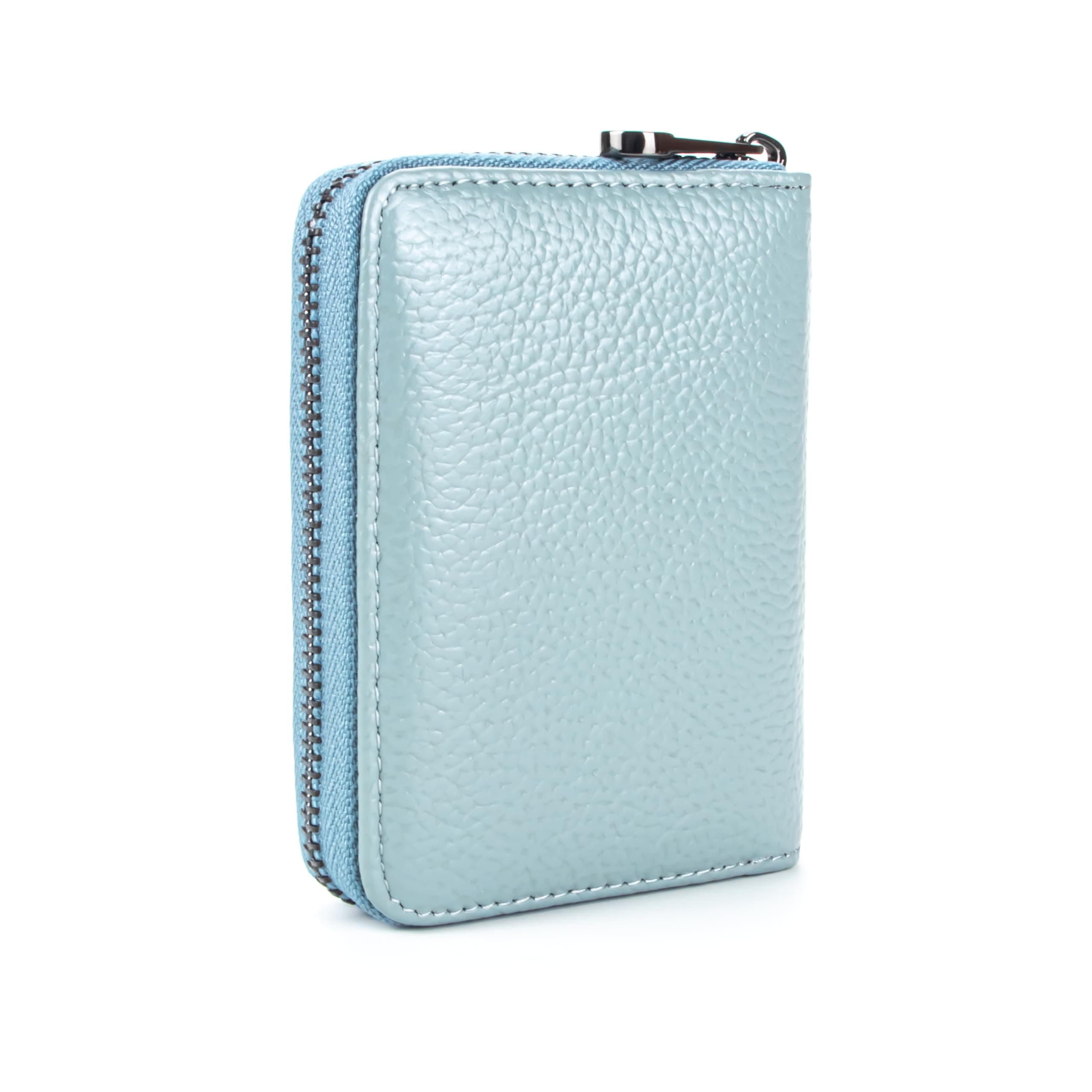 Suweibuke Genuine Leather Credit Card Holder Wallet RFID Blocking Secure Card Case ID Case Organizer Zipper Wallet (A-Classic Coffee)