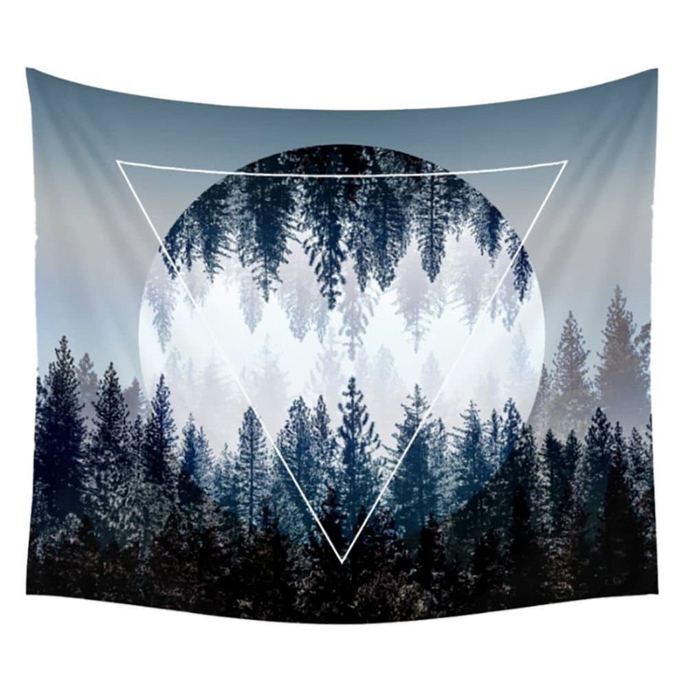 QNJins Black and White Forest Reflection Mandala Bohemian Tapestry Wall Hanging Wall Art 51 x 60 inches (Middle, White)