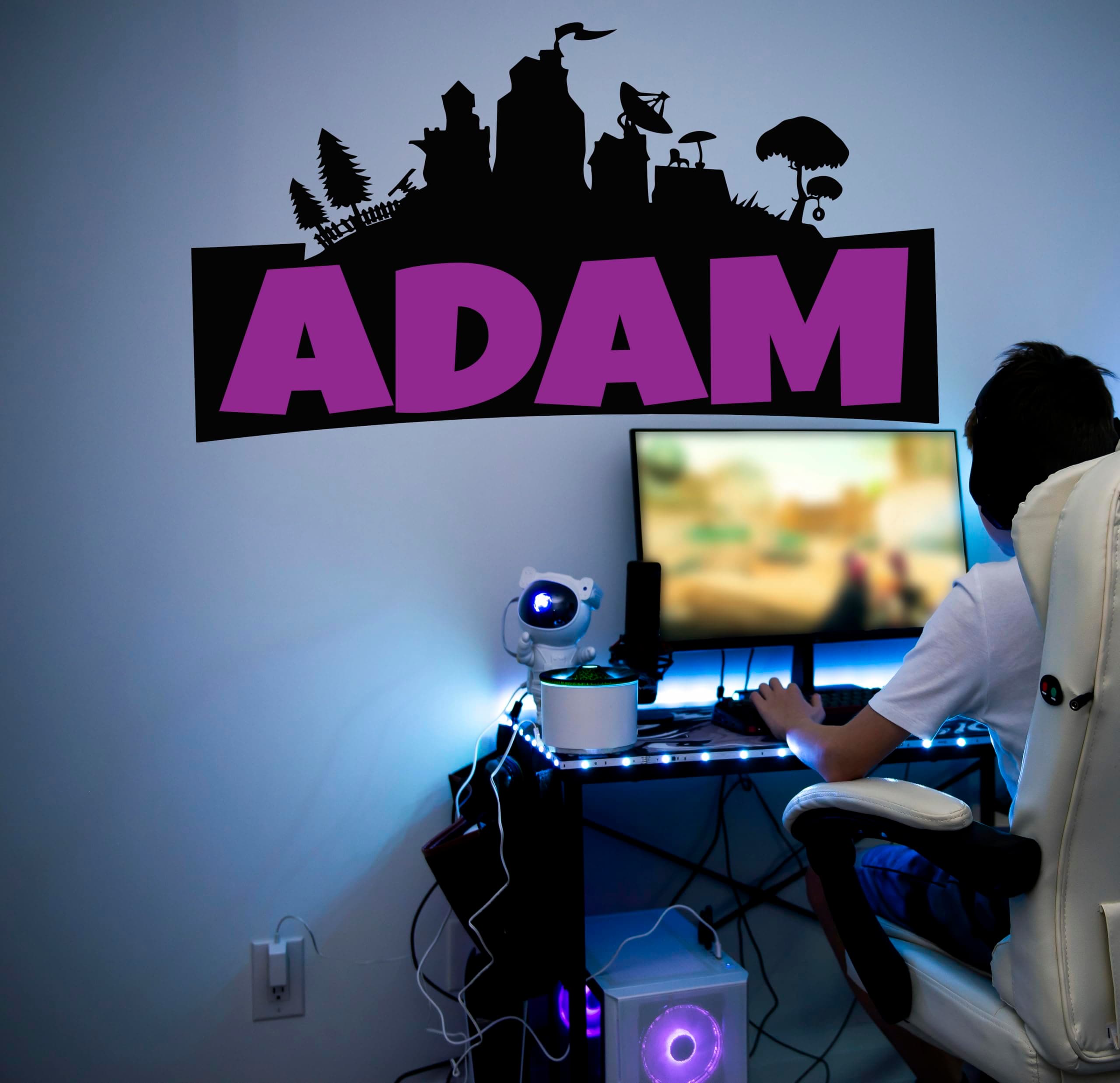 Custom Name Gaming Wall Decal - Famous Game Decoration - Custom Gaming Wall Decal - Personalized Vinyl Sticker for Gamer Room - Video Game Art for Nursery Playroom Decor (Wide 30"x16" Height)