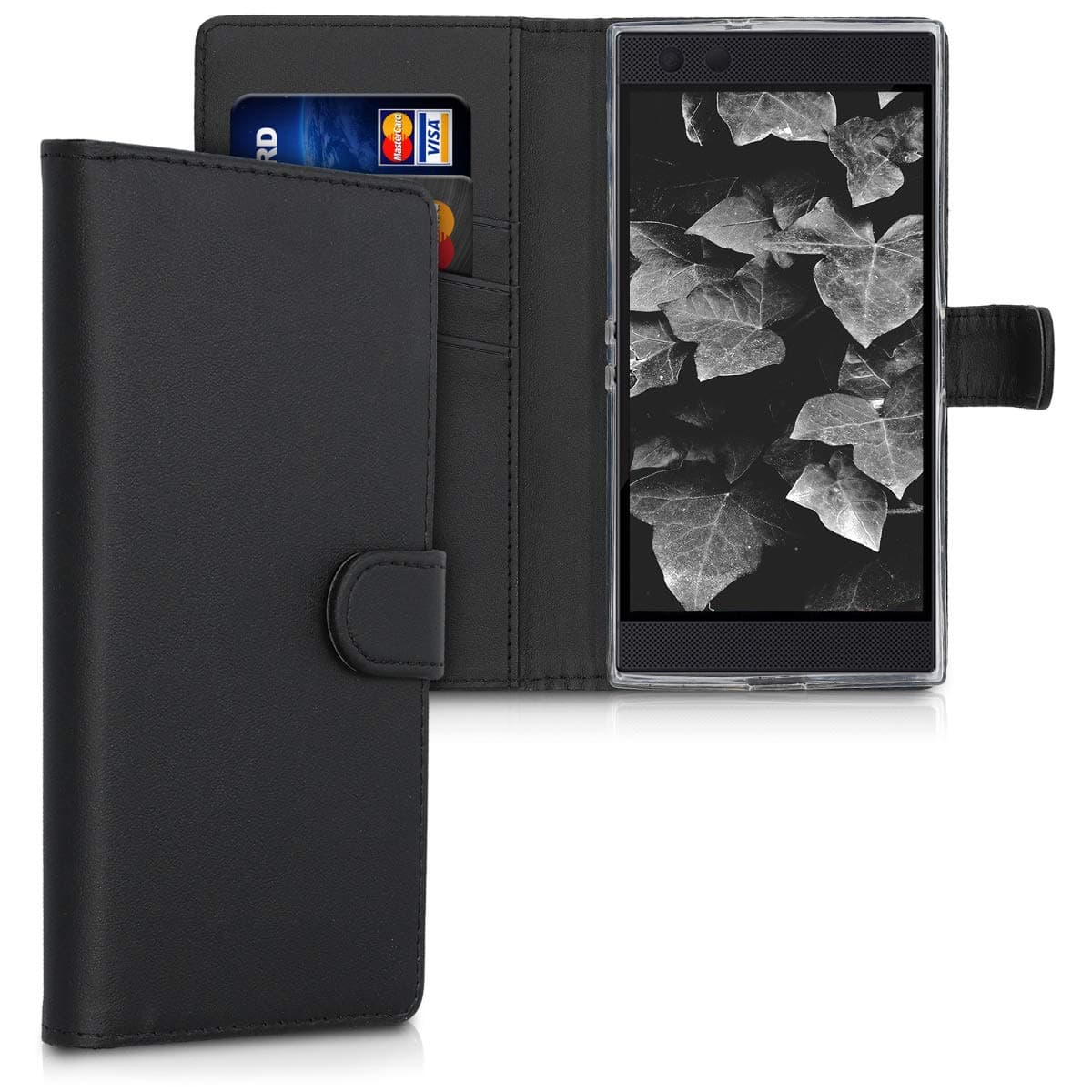 kwmobile Wallet Case Compatible with Razer Phone 2 - PU Leather Flip Phone Cover with Card Holder Slots - Black