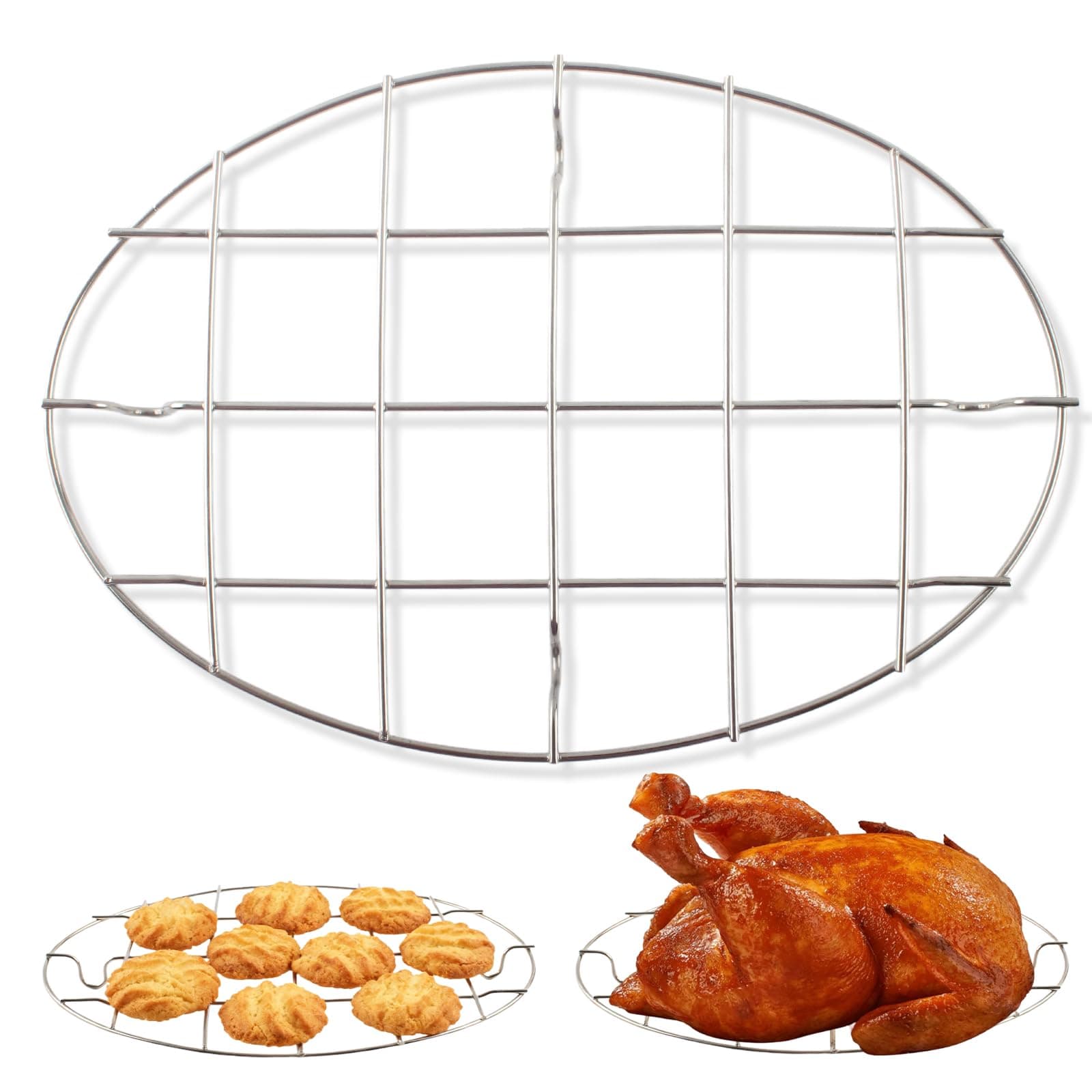 TamBee Cooking Oval 9.8 Inch Cookie Cooling Rack 304 Stainless Steel Cooling Racks Cookware 0.8 Inch heigh thick version 1PC