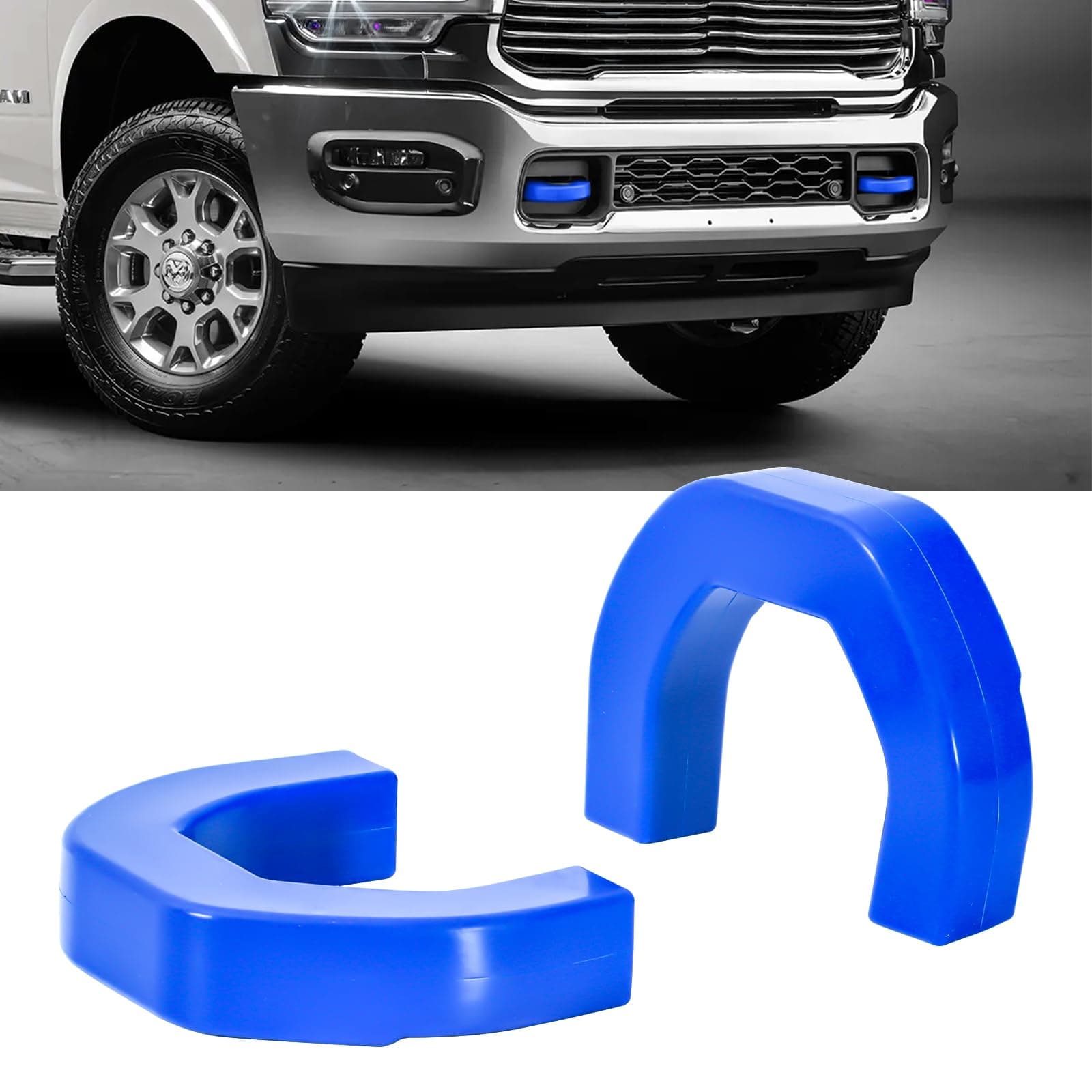 BESTZHEYU 2PCS Blue Front Tow Hooks Covers Compatible with RAM 1500 Accessories 2019-2024 Red (Not Fit for RAM 1500 Classic,Warlock,RAM 2500,RAM 3500 Front Custom Hitch Covers