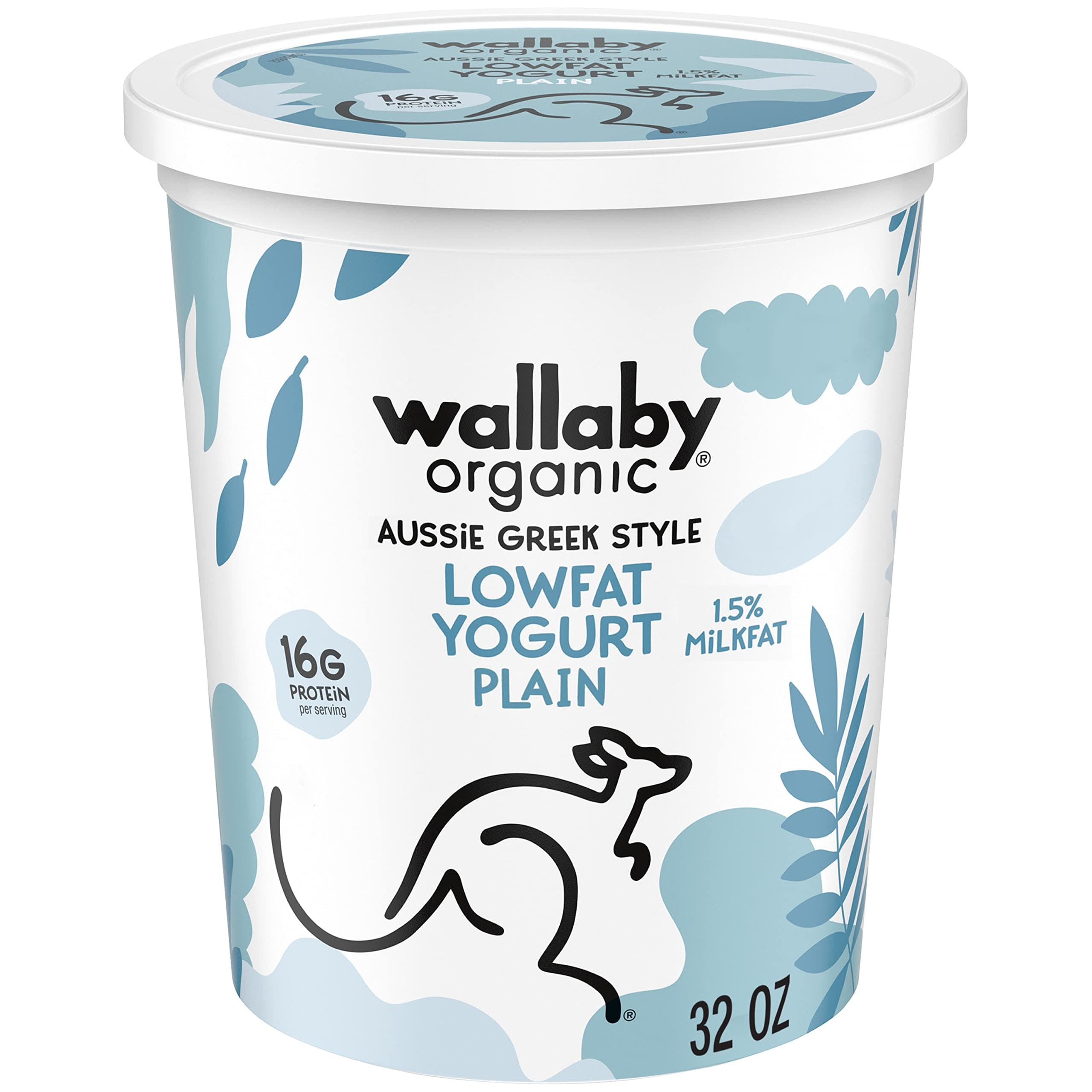 WallabyOrganic Aussie Greek Low Fat Yogurt, Plain, 32 oz. USDA Organic
