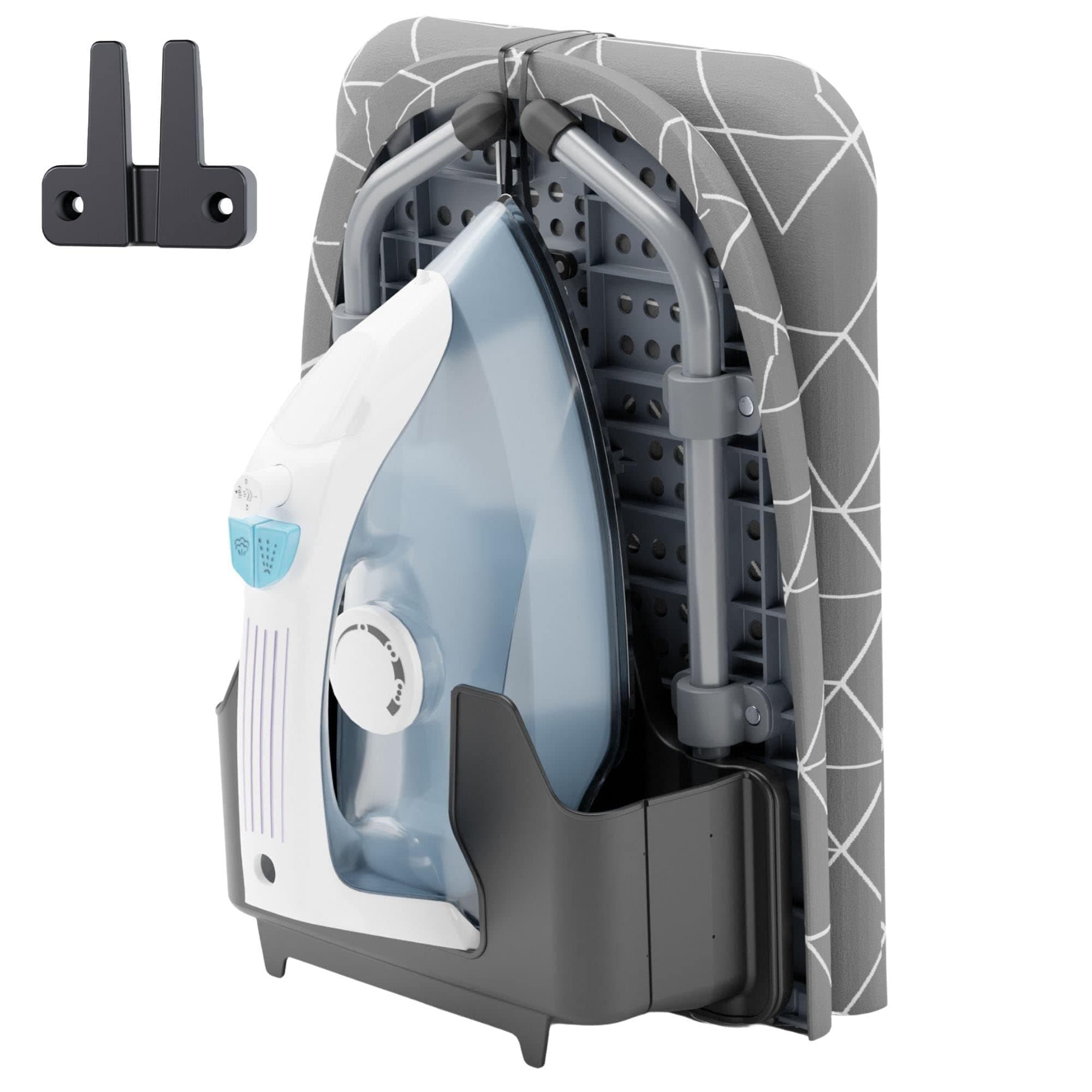 Table Top Ironing Board with Wall Mount, D-Crease, Portable Space Saving Mini Laundry Room Iron Board, Foldable Small Ironing Board with Iron Holder, Gray