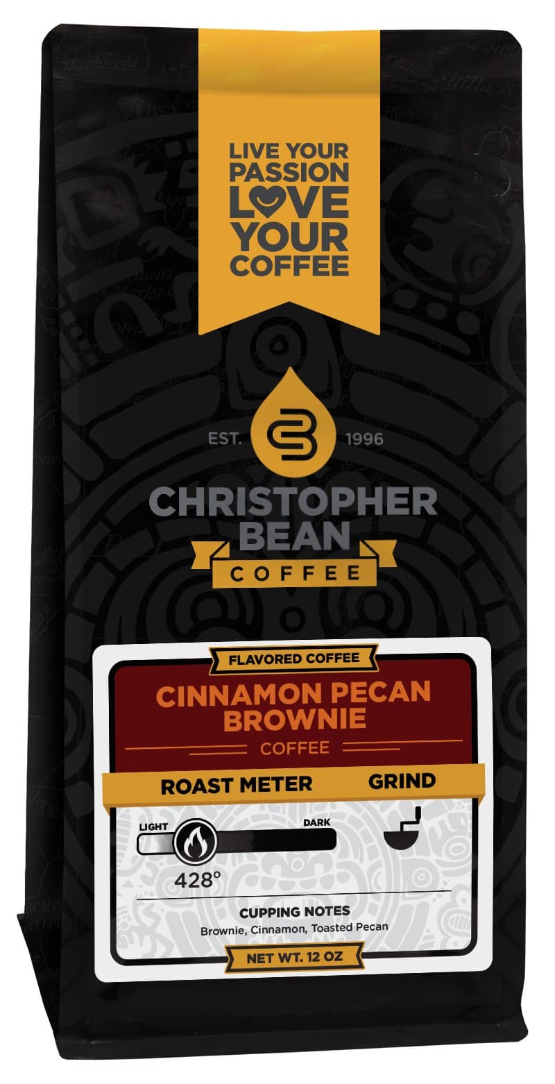 Christopher Bean Coffee Flavored Whole Bean Coffee, Cinnamon Pecan Brownie, 12 Ounce