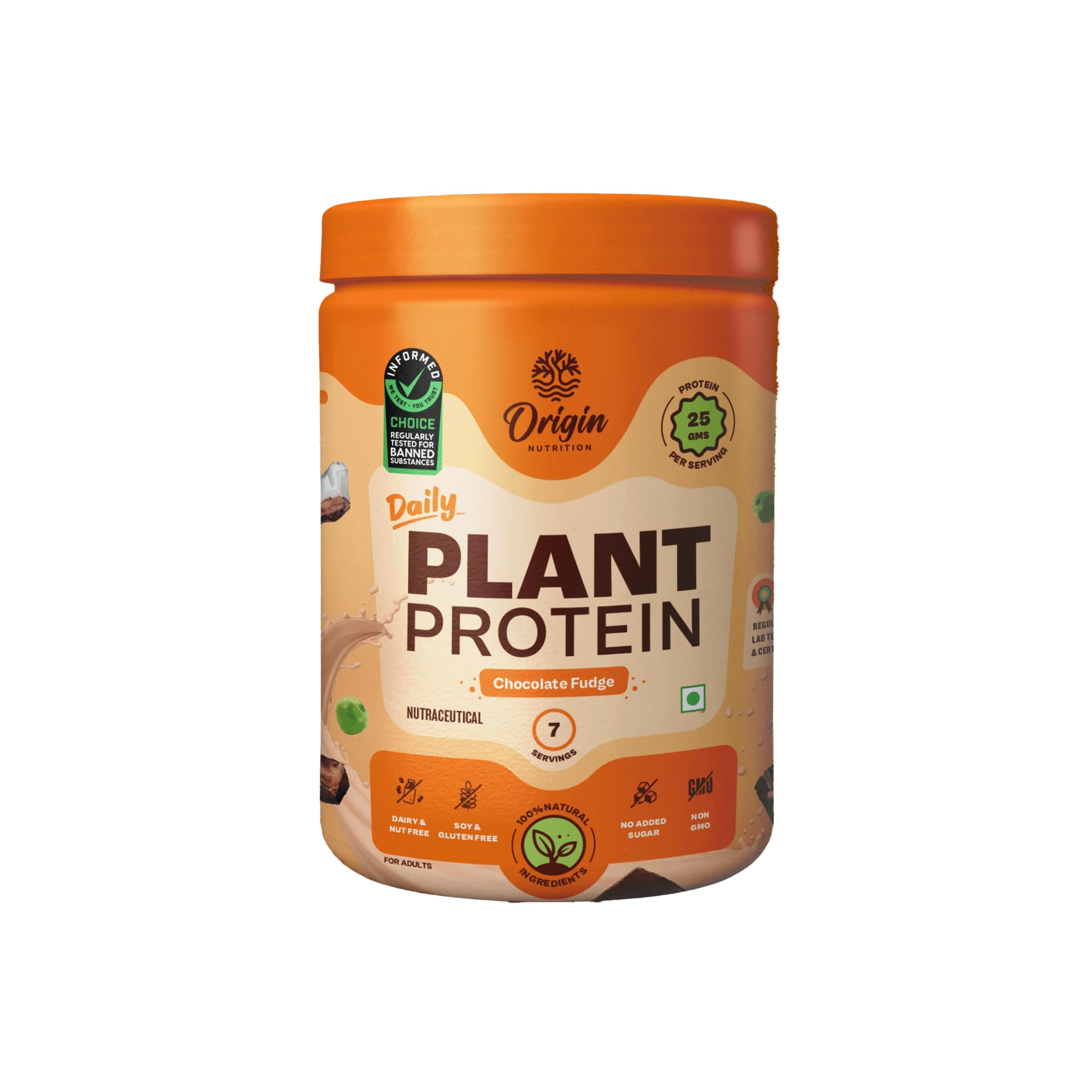 100% Natural Plant Based Protein Powder, Chocolate Flavour with 25g per serve Plant Based Protein, Gluten Free, Dairy Free, No Added Sugar, Soy Free, Non - GMO, Jain, 7 Servings, 283g