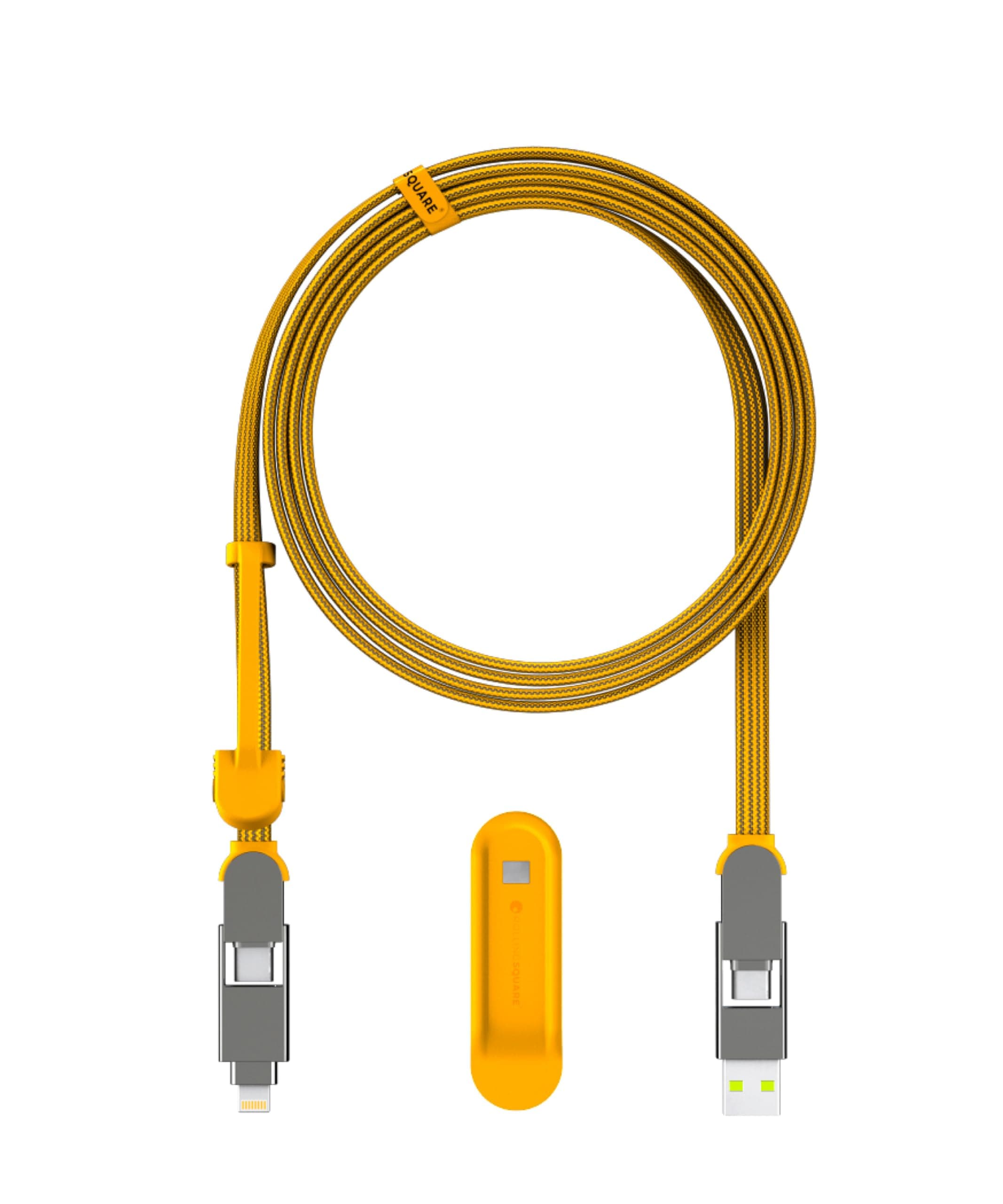 Rolling Square (Official) inCharge XL 6.6 ft (2 m) Charging Cable, Organizer Included, Multi USB Cable, 6-in-1, 100 W, Ultra Fast Charging, Long Cable, Smartphones, Tablets, Laptops, USB-C Lightning, MicroUSB, Data Transfer, Durable, TPU Material, OTG Power Transfer, Rolling Square, Inch Charge XL (Summit Yellow)