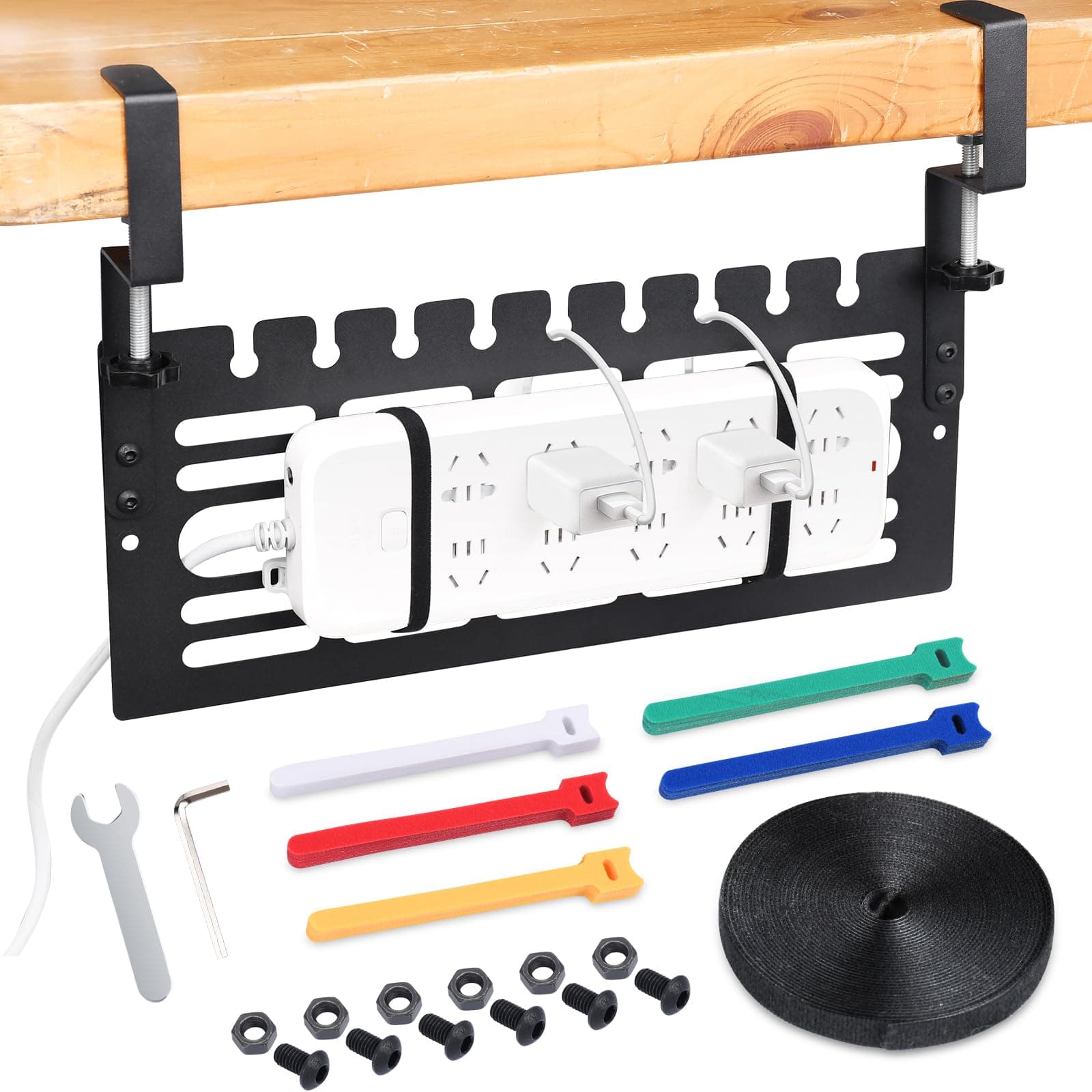 SIVEIS Under Desk Cable Management Tray No Drill,1 Pack Metal Cable Management Under Desk with Clamp,Under Desk Wire Management for Computer Table Cable Organizer for Office,Home