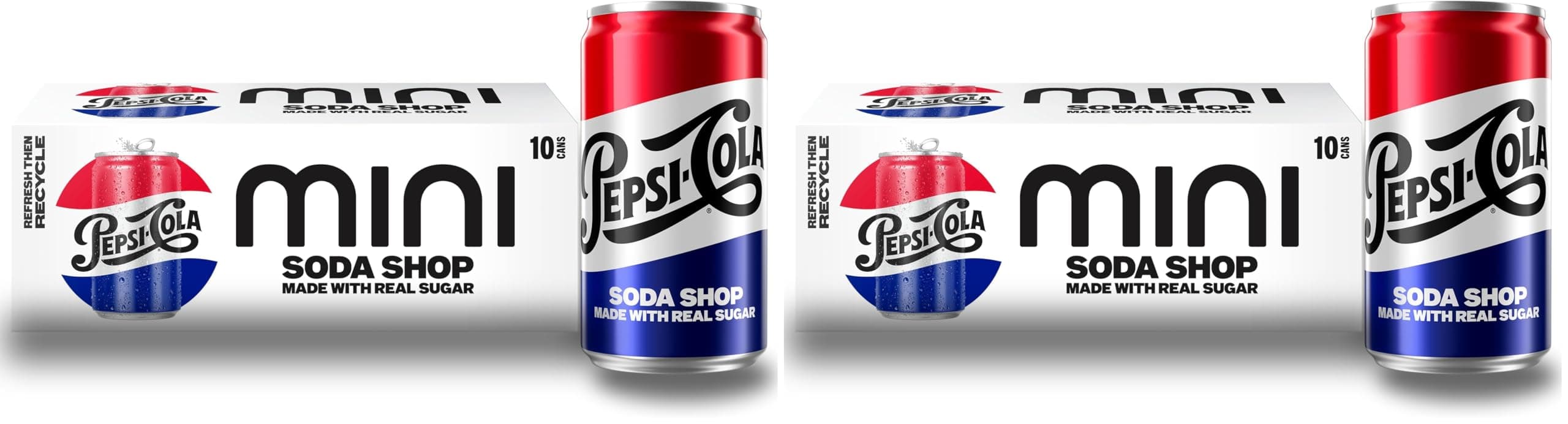 Real Sugar Soda, Mini Cans, 7.5oz Mini Cans, (Two packs of 10), Cola, Soda Pop (Packaging May Vary)