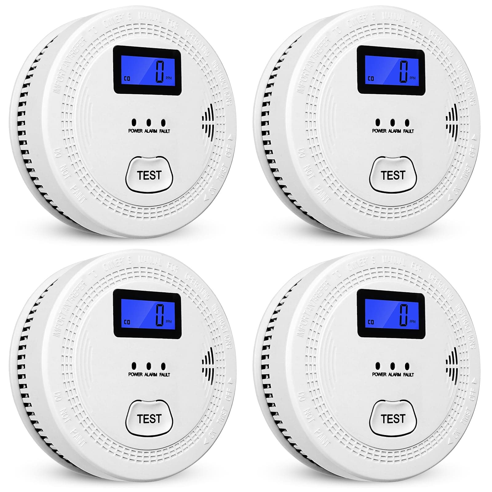 4-Pack,Smoke and Carbon Monoxide Detector,2 in 1 CO & Smoke Alarm,Carbon Monoxide Detectors,Smoke Detector,85dB in Alarm,LCD Screen,Easy to Install