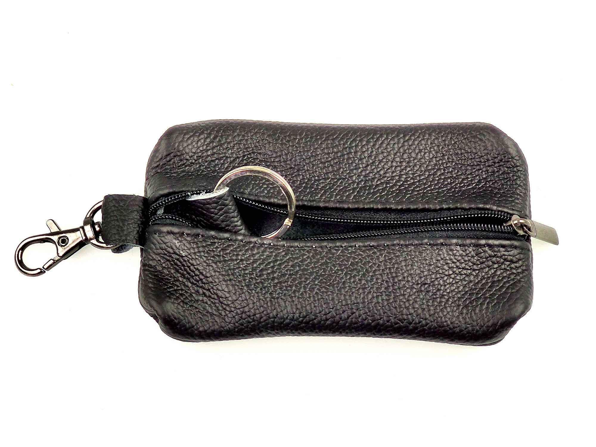 Heavy Duty Black Grain Genuine Leather Key Wallet with Zip and Clip