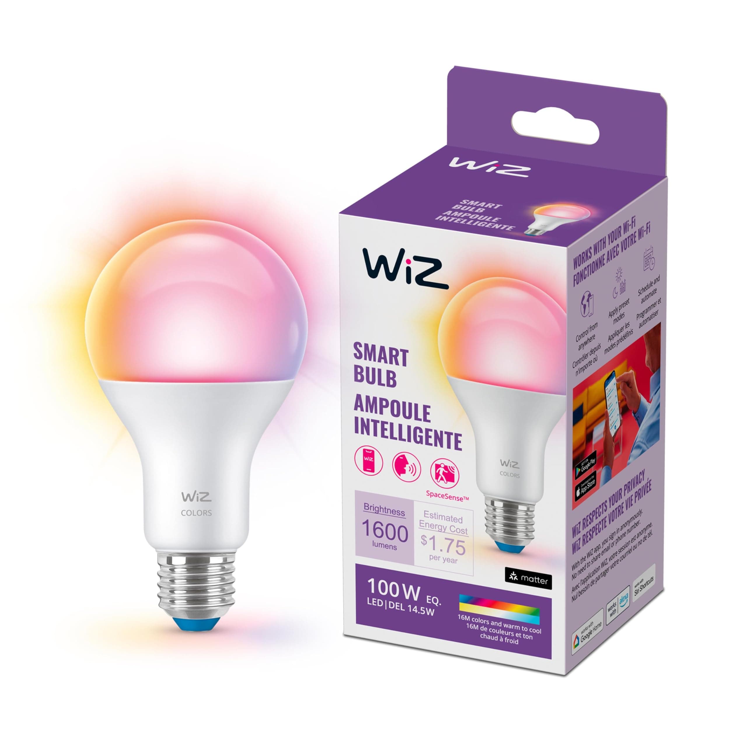 100W A21 LED Smart Light Bulbs - Connects to Your Wi-Fi - E26 Smart Bulb - Control with Voice or App + Activate with Motion - Matter Compatible - 1 Pack