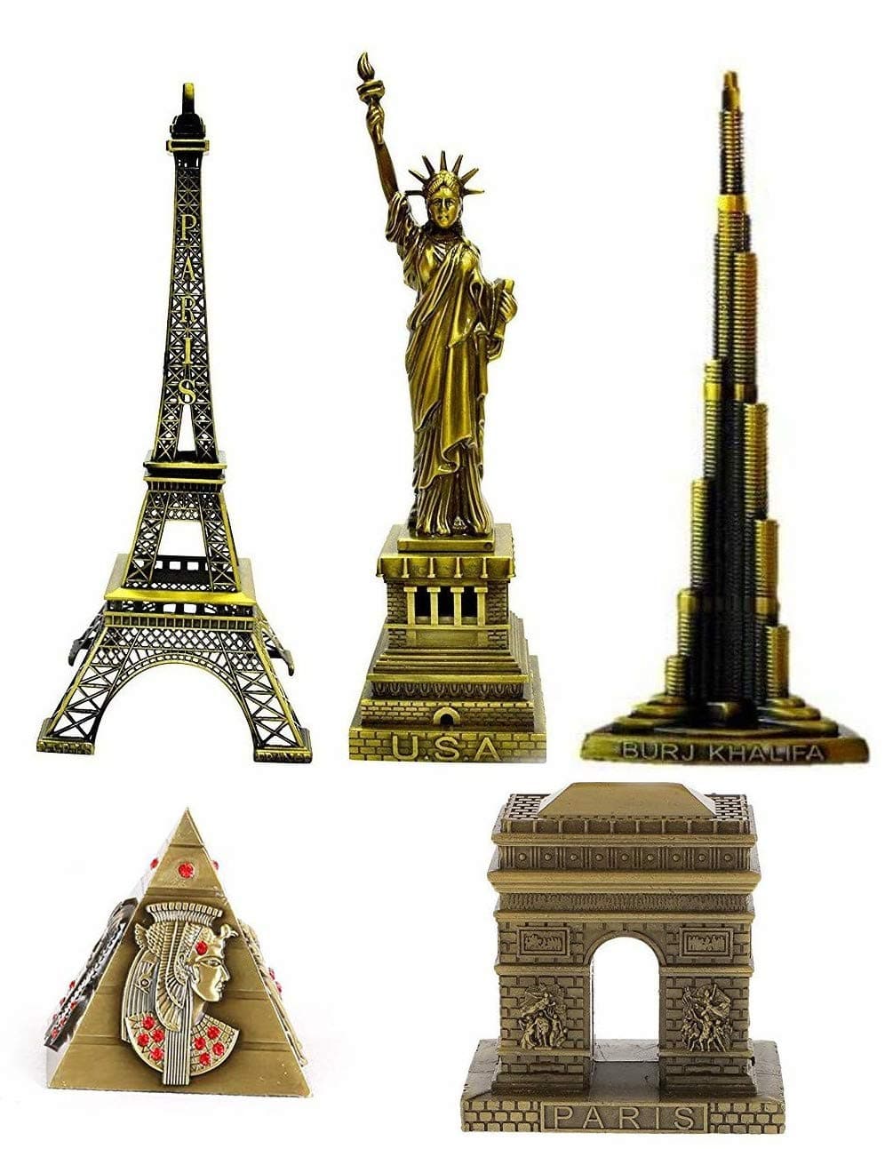 Lilone Gifting Special Combo - Paris Eiffel Tower | Statue of Liberty | Burjkhalifa Tower | Pyramid | Triumphal Arc Gate for Home Decor | Home Decoration Items | Birthday, Metallic