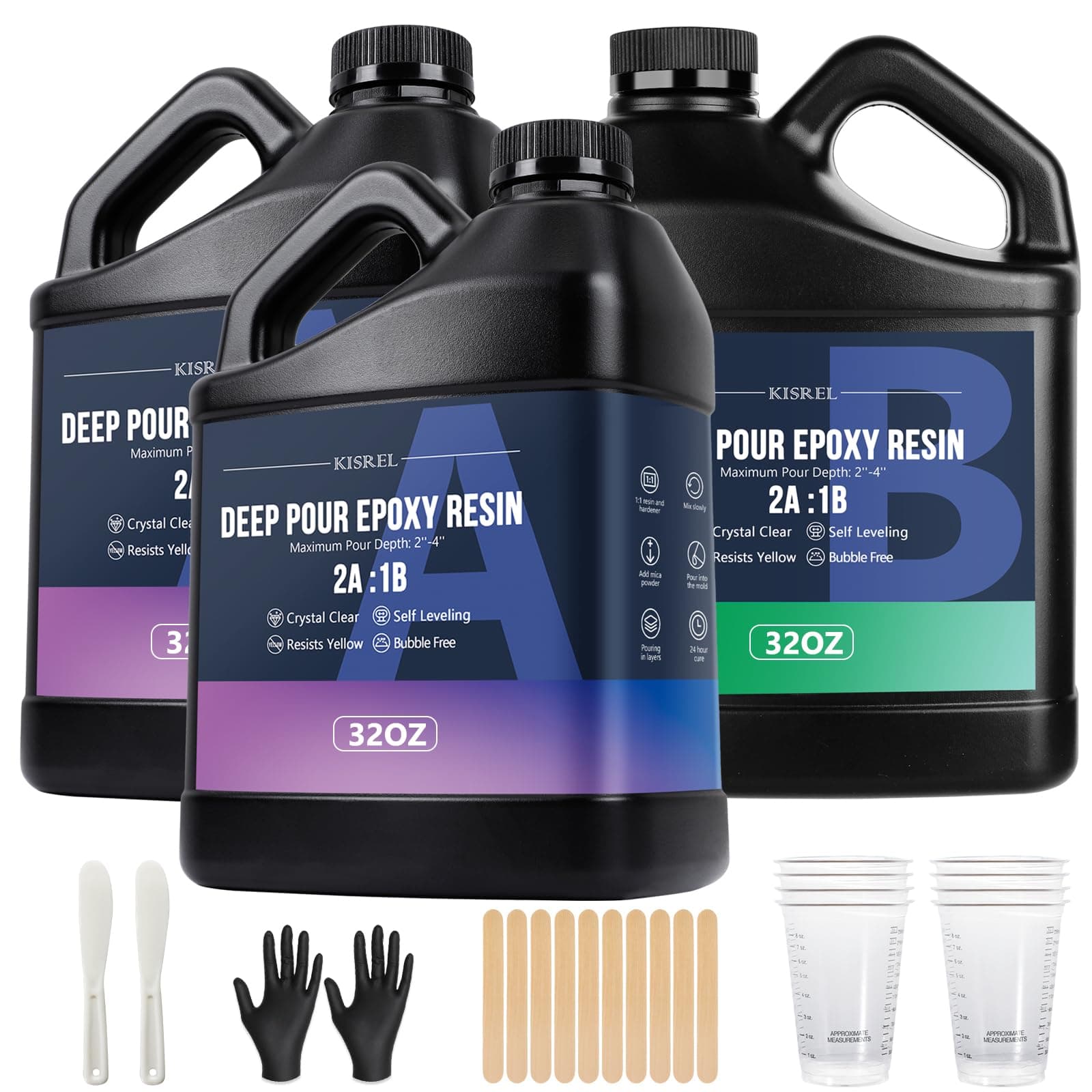 Deep Pour Epoxy Resin, 96OZ Resin Epoxy Kit (2:1) for 2-4 Inch Pour Depths,Bubble Free, Low Odour, Crystal Clear Casting Resin for Bar Tops, Table Tops, River Tables, Wood Fillers, Crafts