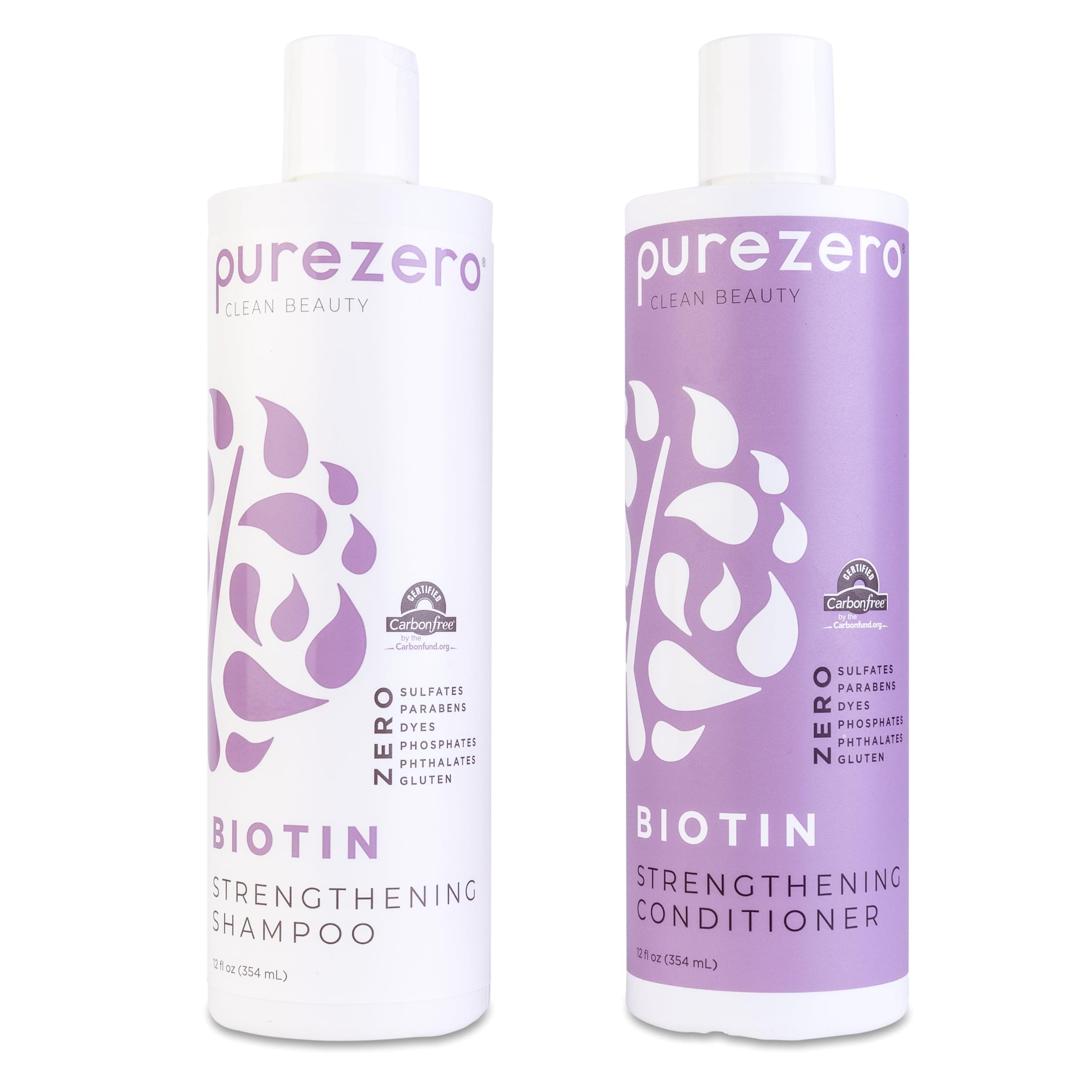 Purezero Biotin Shampoo & Conditioner set - Anti Thinning Formula - Volumizing, Thicker, Fuller Hair - Zero Sulphates, Parabens, Dyes, Gluten - 100% Vegan & Cruelty Free - Great For Colour Treated ...