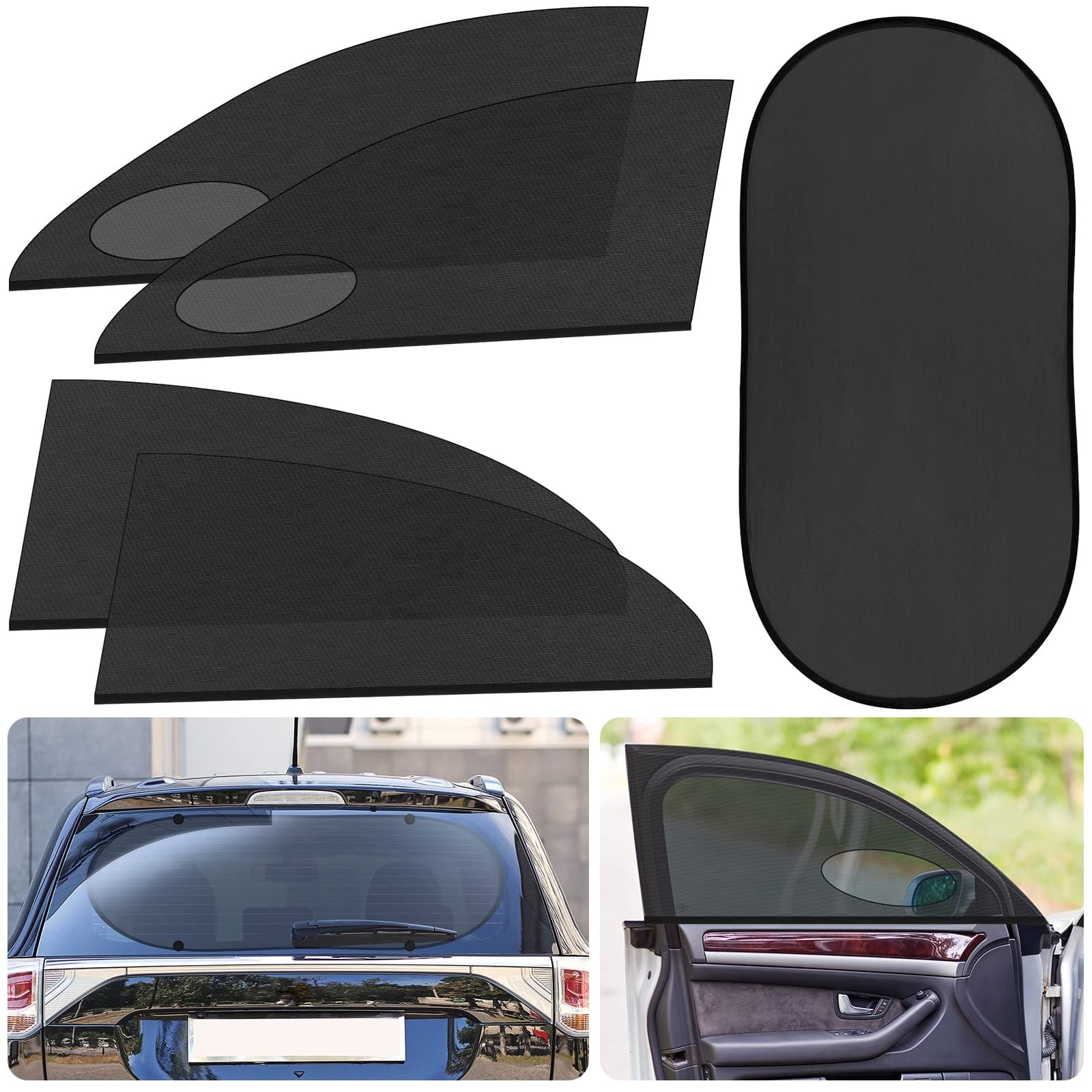 5 Pack Universal Car Window Shades Set Breathable Stretch Mesh Car Window Screen Covers Mosquito Net for Camping Privacy Protection from Heat Block UV Bugs(Elegant Style)