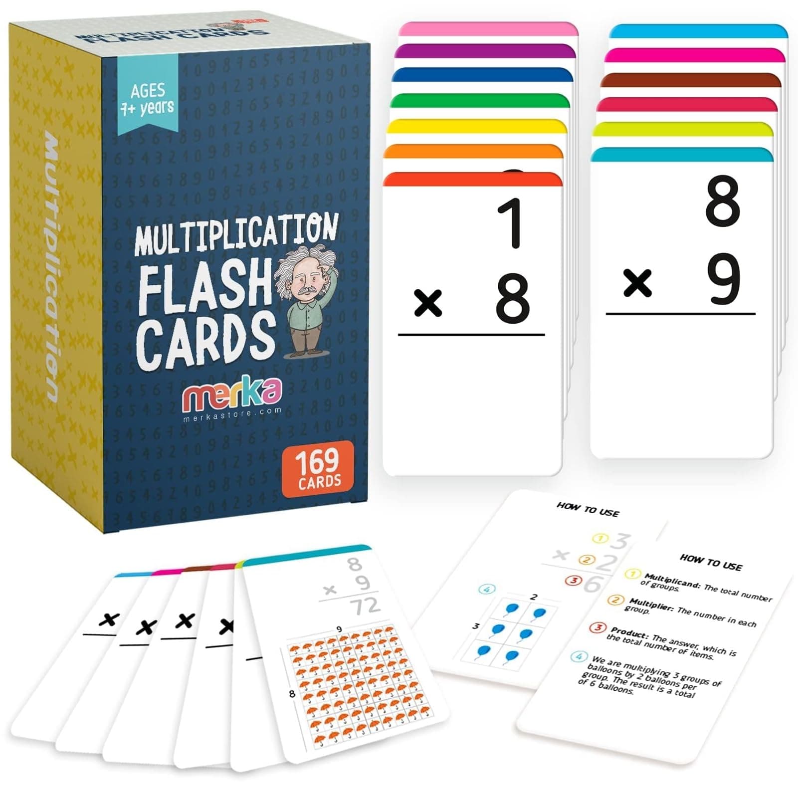 merka Math Flash Cards, 169 Flashcards in Total, Multiplication Learning Mathematics, Create Game for Kids, Classroom and Homeschool Toys, 1st to 4th Graders, Ages 4-14
