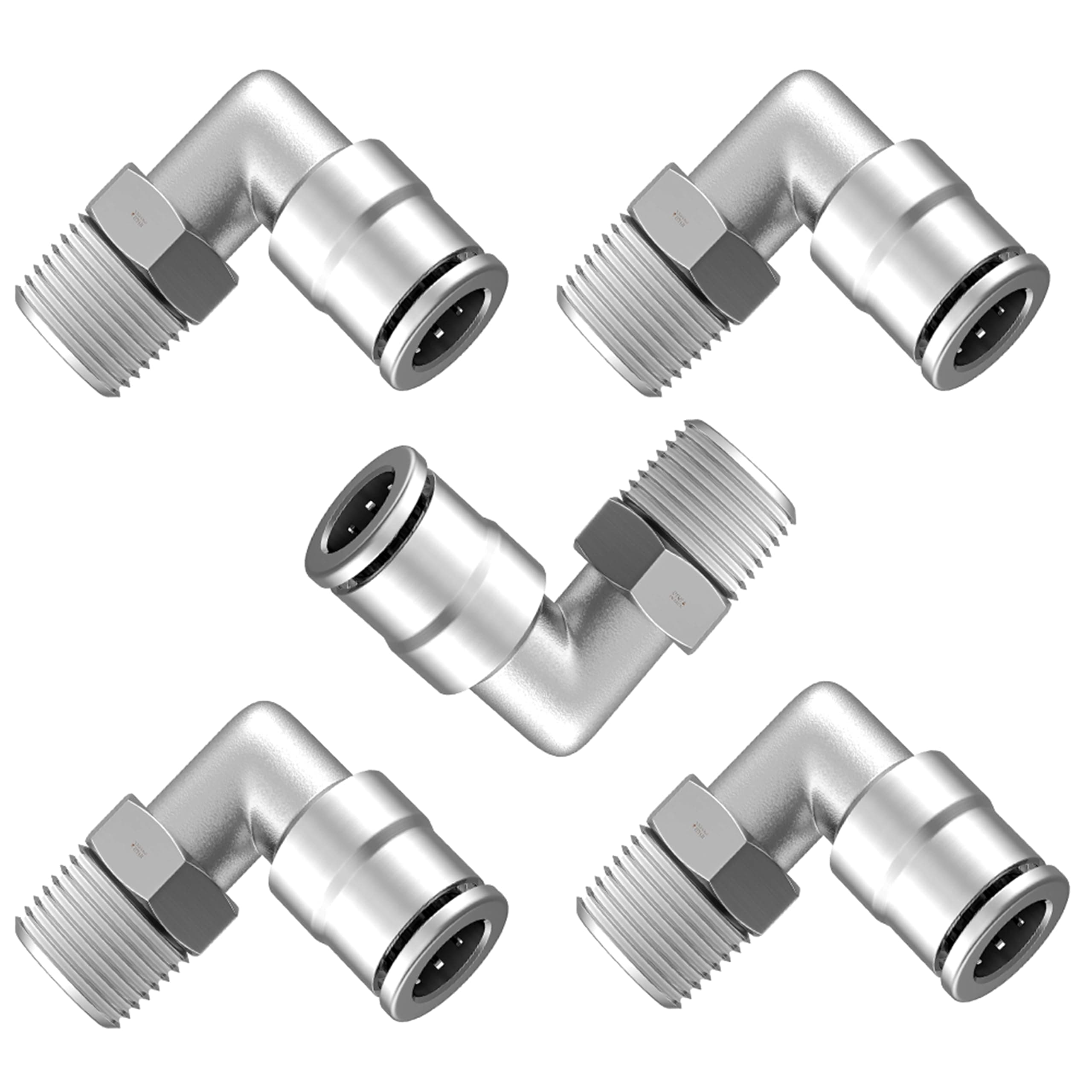 Utah Pneumatic 3/8" Od 1/4" Npt Air Elbow Push-To-Connect Fittings Connectors Push Line Swivel Fitting Nickel-Plated Brass Pl-3/8-N2 (5 Pack)