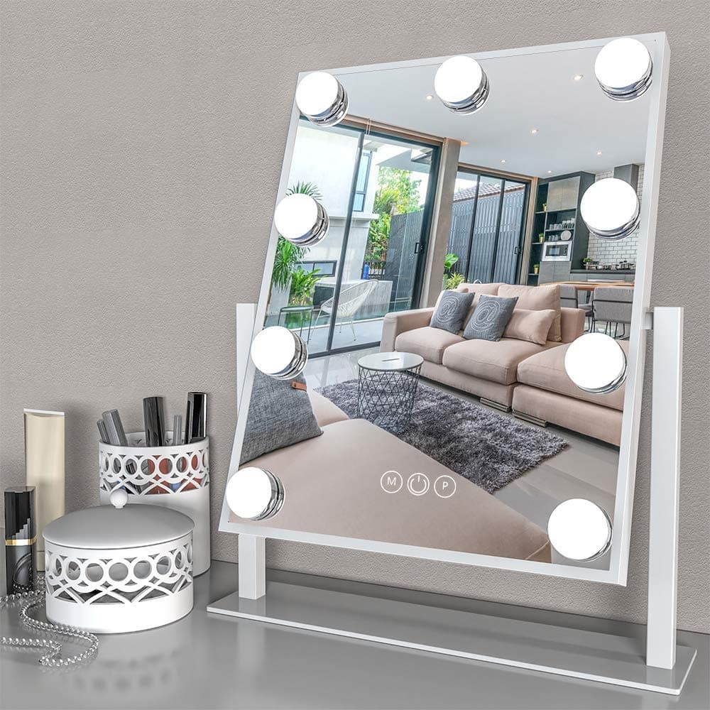 Padom Lighted Vanity Mirror - Hollywood Style Makeup Vanity Mirror with Lights and Touch button,3 Color Model, Cosmetic Mirror with 9,12,15,18 pcs Dimmable Bulbs for Dressing Table (9 bulbs)