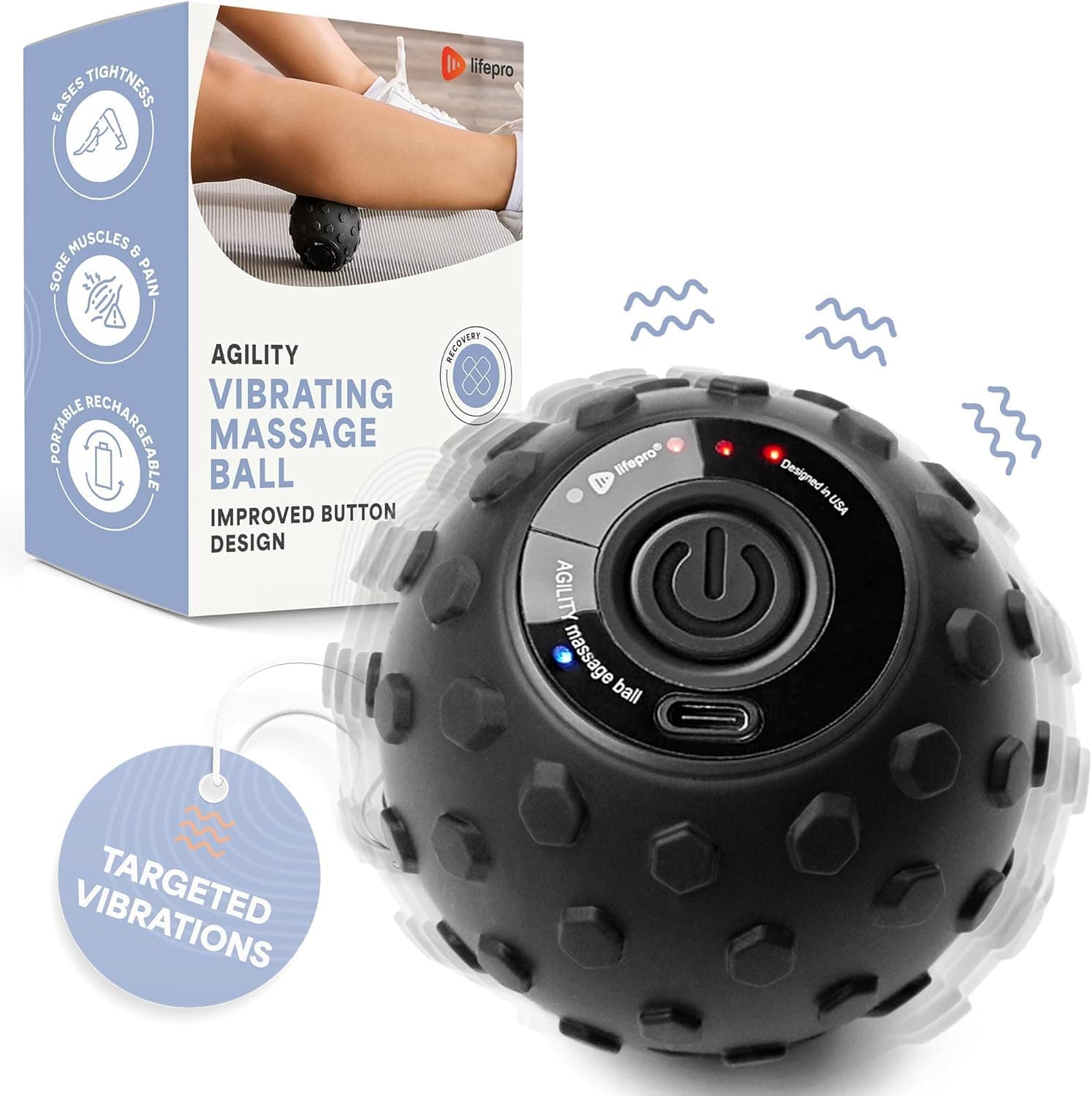 4-Speed Vibrating Massage Ball Roller- Revolutionary Lacrosse Ball Deep Tissue Trigger Point Therapy - Massage Ball for Plantar Fasciitis, Yoga Therapy, Mobility, Myofascial Release Ball